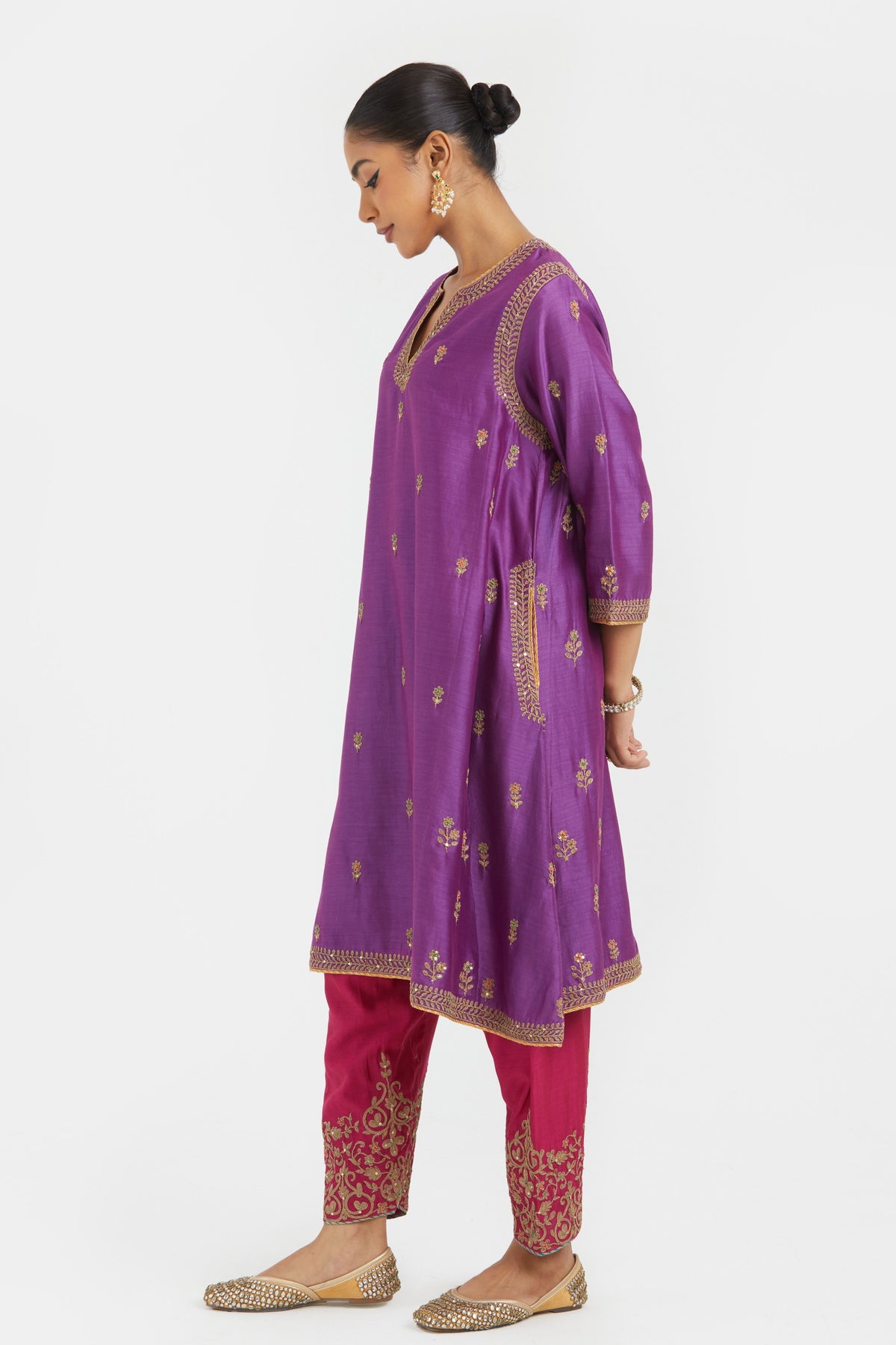 Purple Chanderi A-line Kurta Set