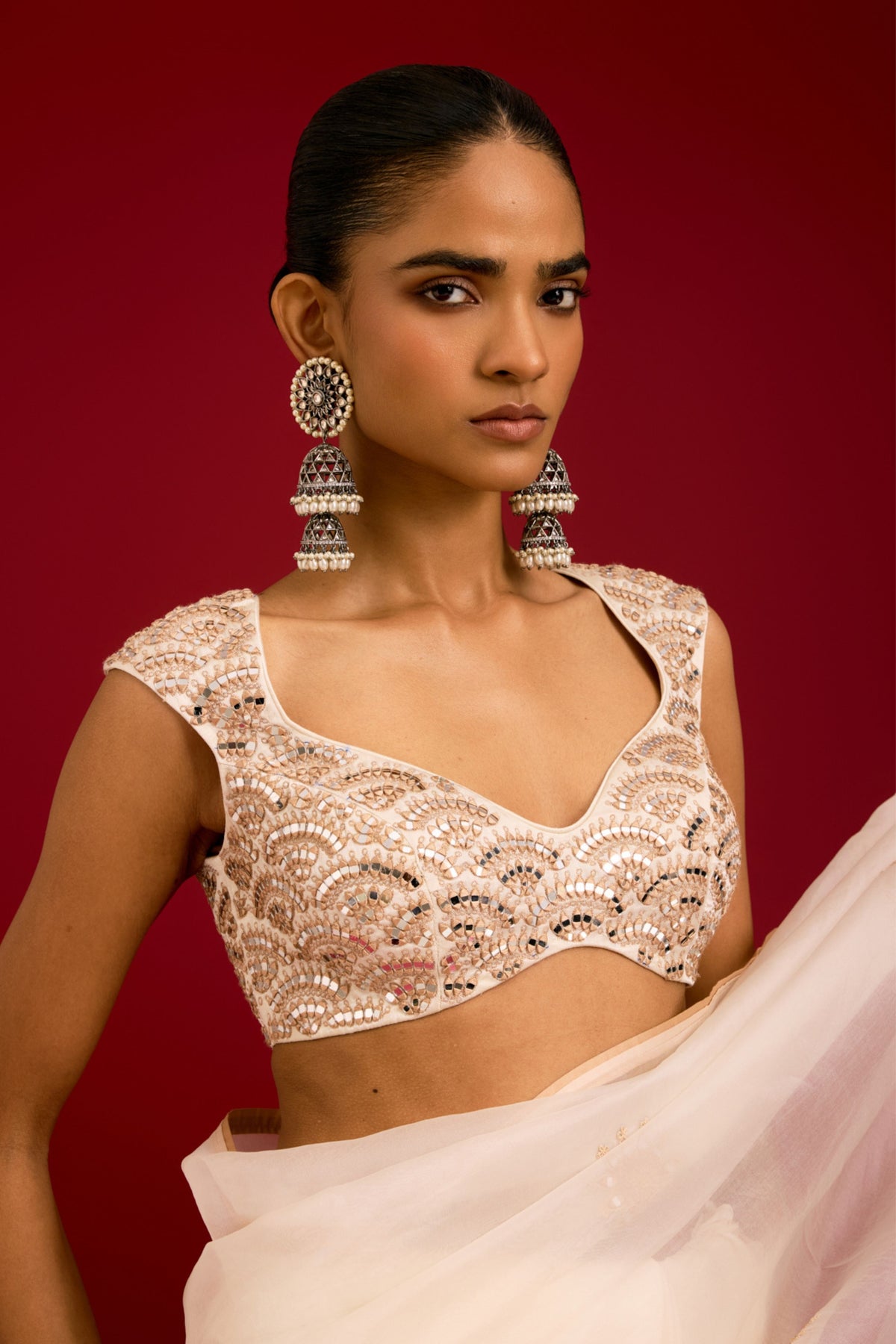 Ivory Embroidered Saree Set