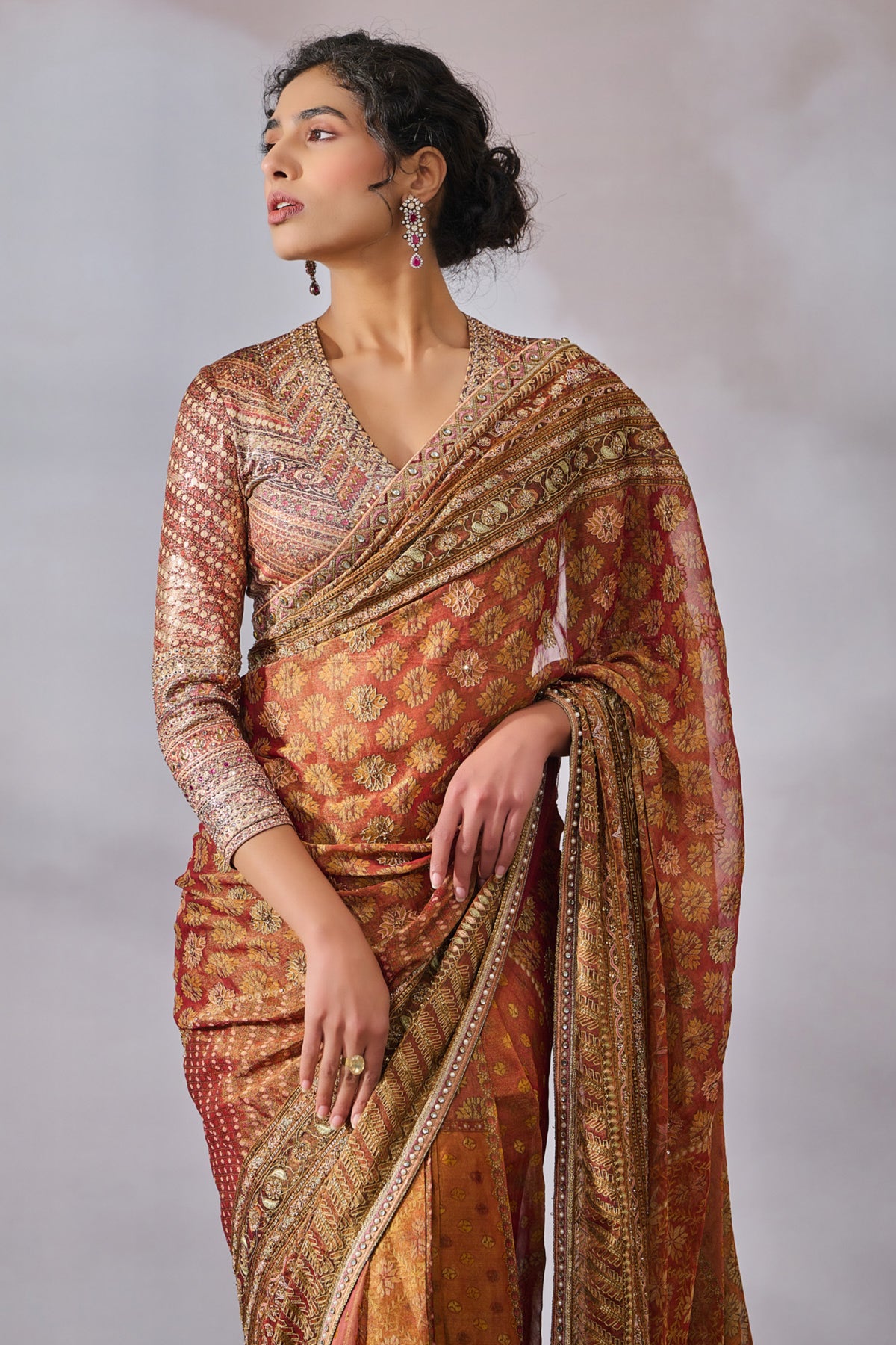 Printed And Hand Embroidered Saree