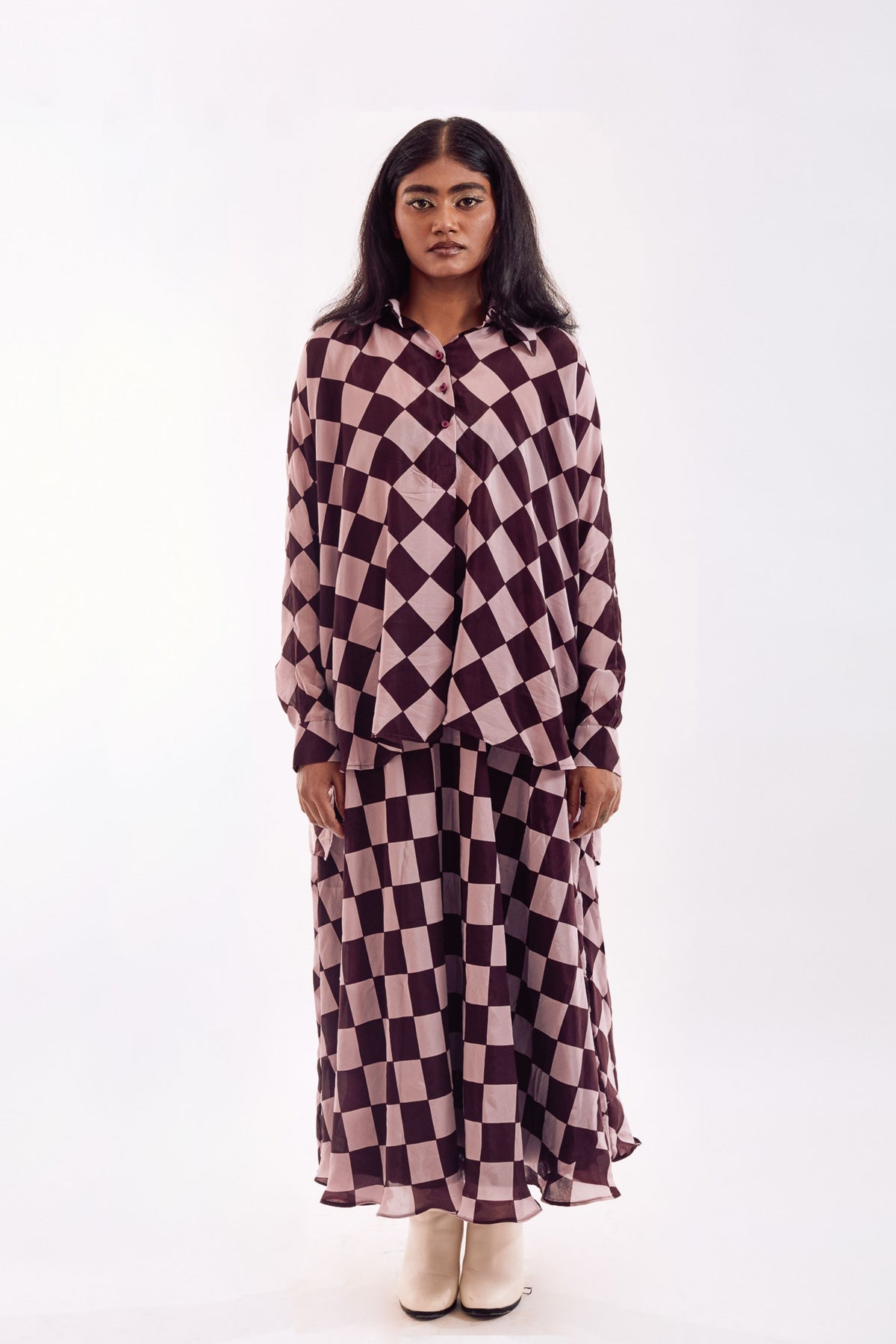 Brown Pink Check Co-ord Set