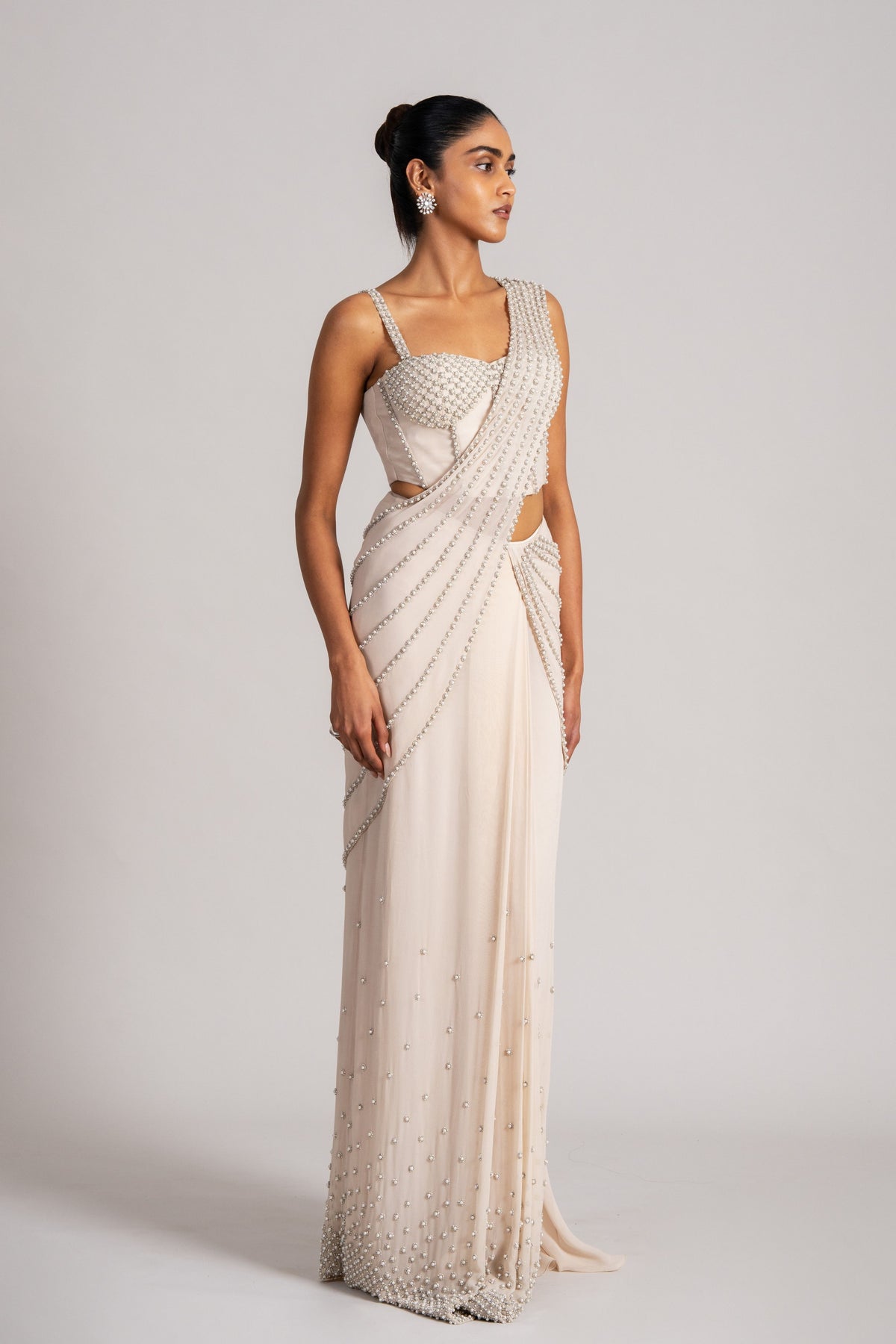 Pearl Cascade Draped Saree Set