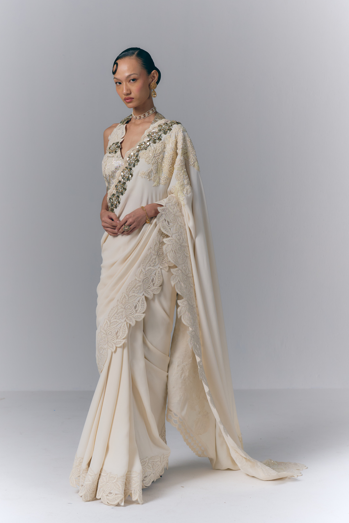 Ivory Pearl Saree
