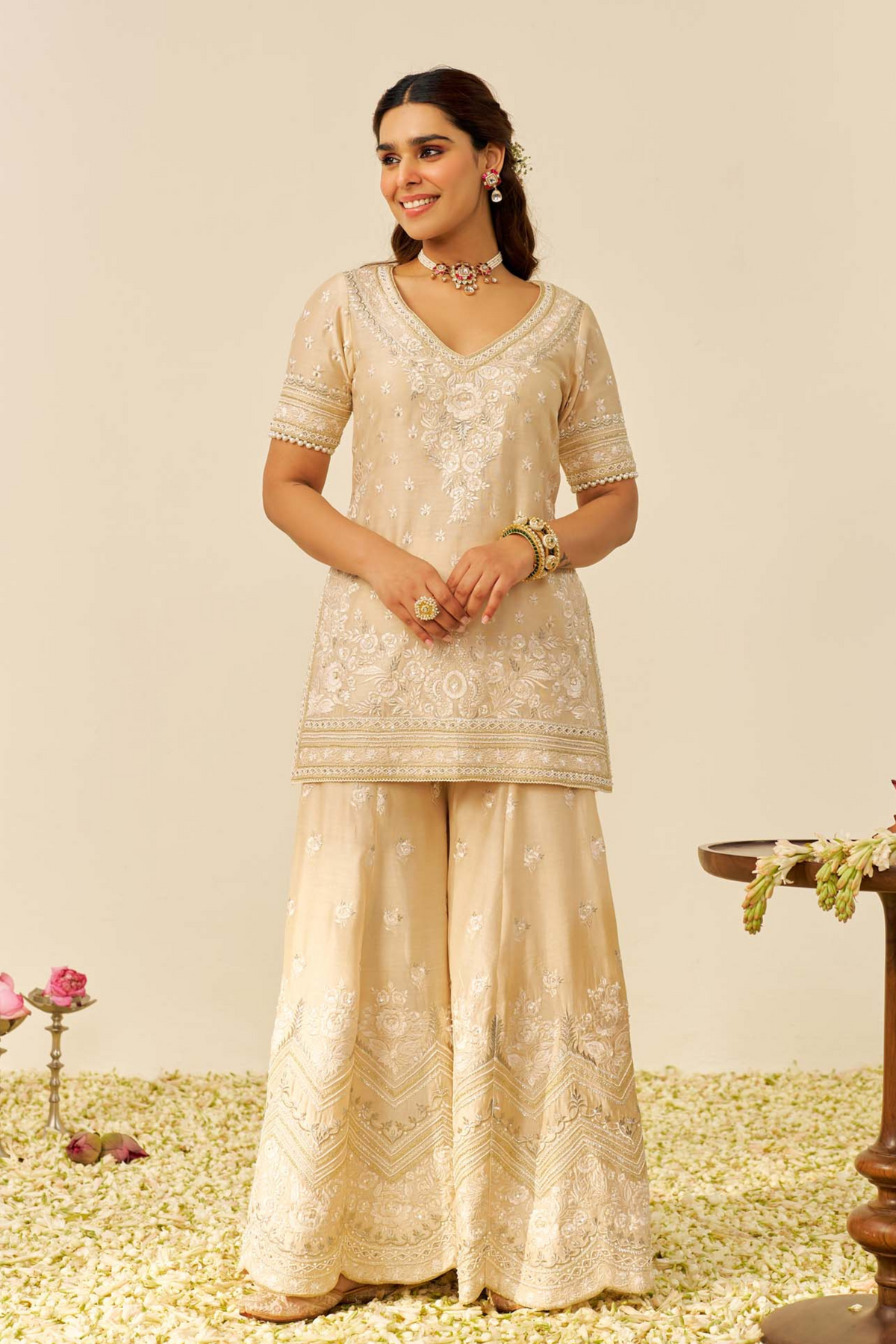 Sameeha Beige Kurta With Sharara