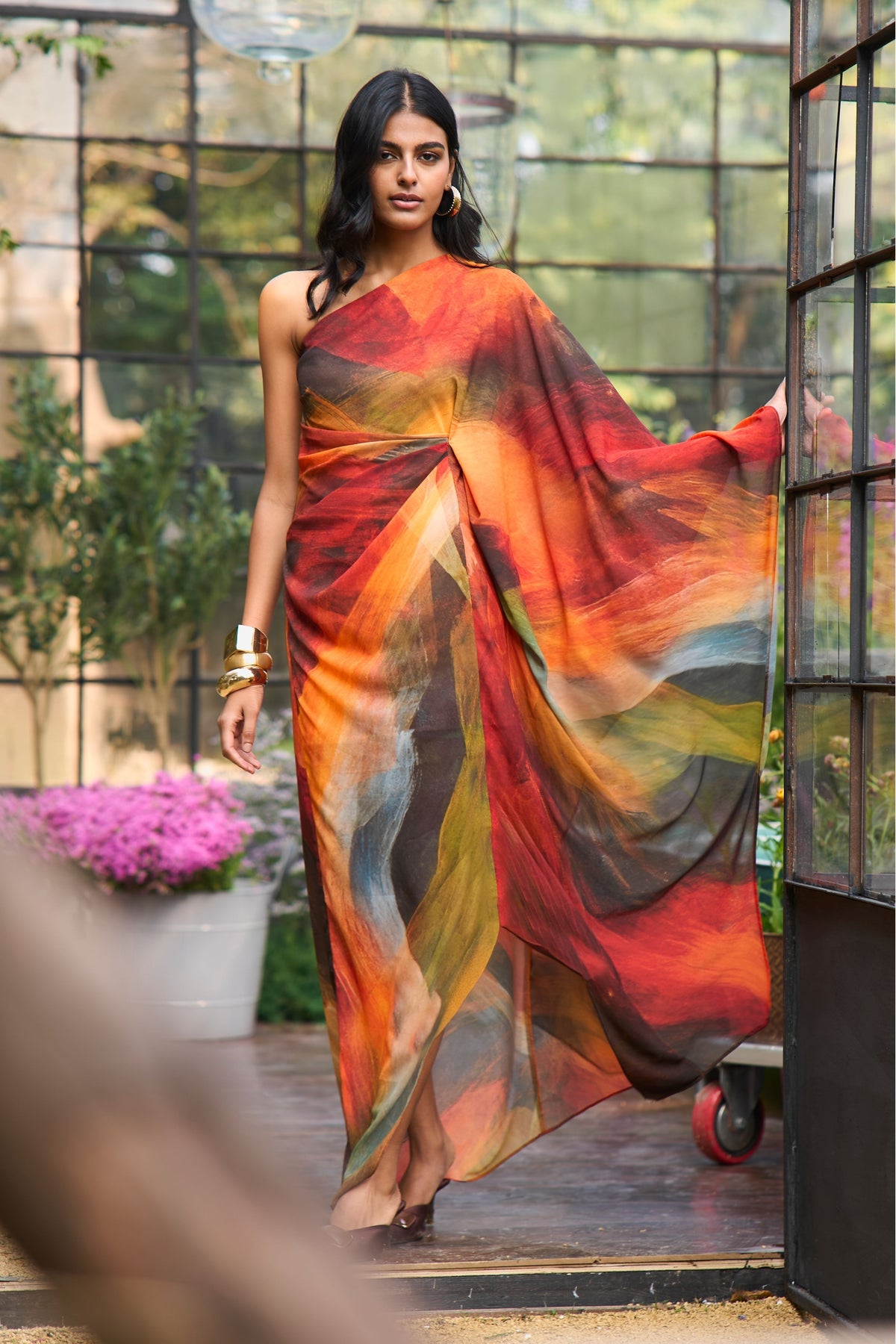Abstract One Shoulder Dress