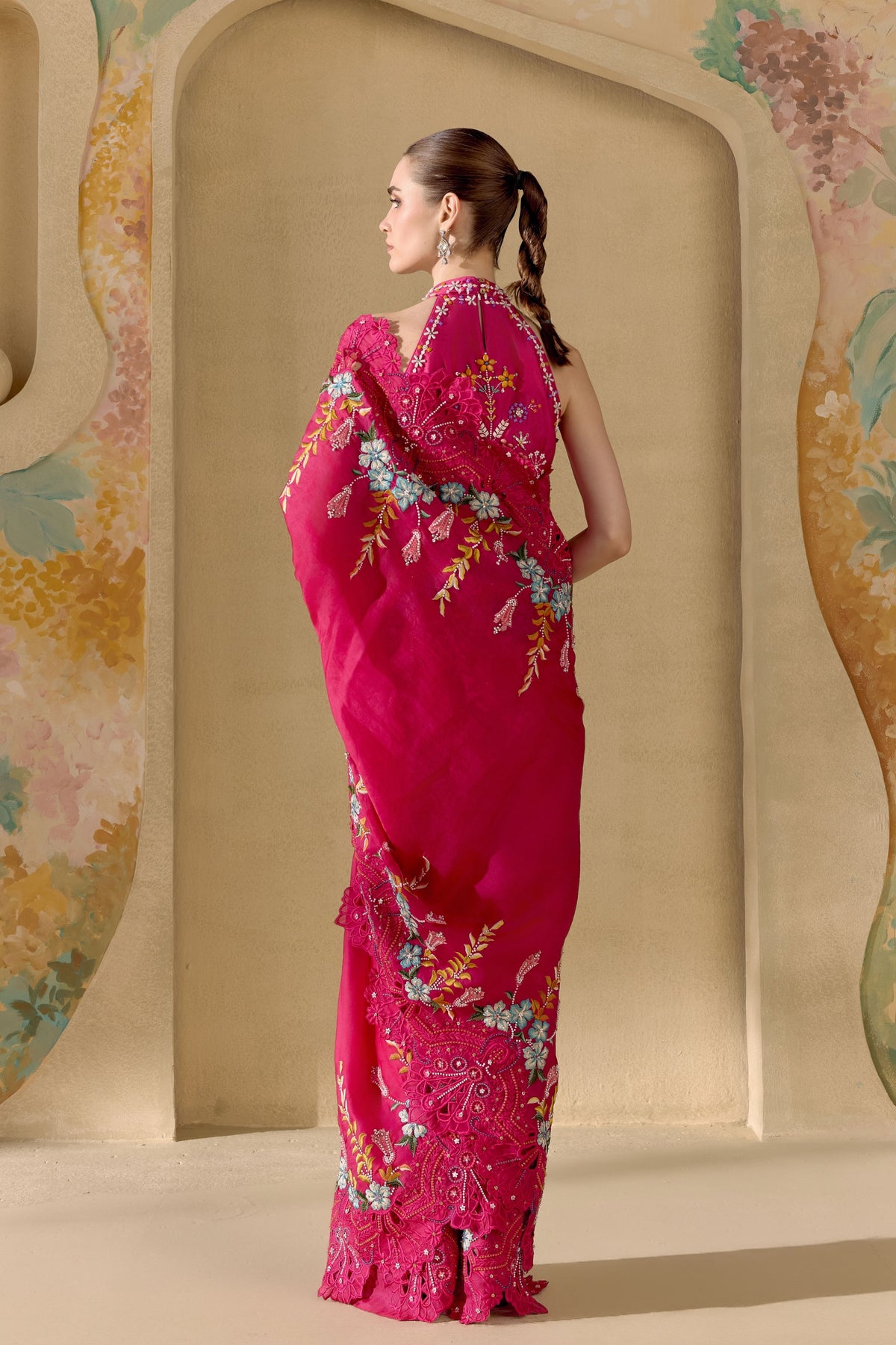 Fuchsia Botanica Saree