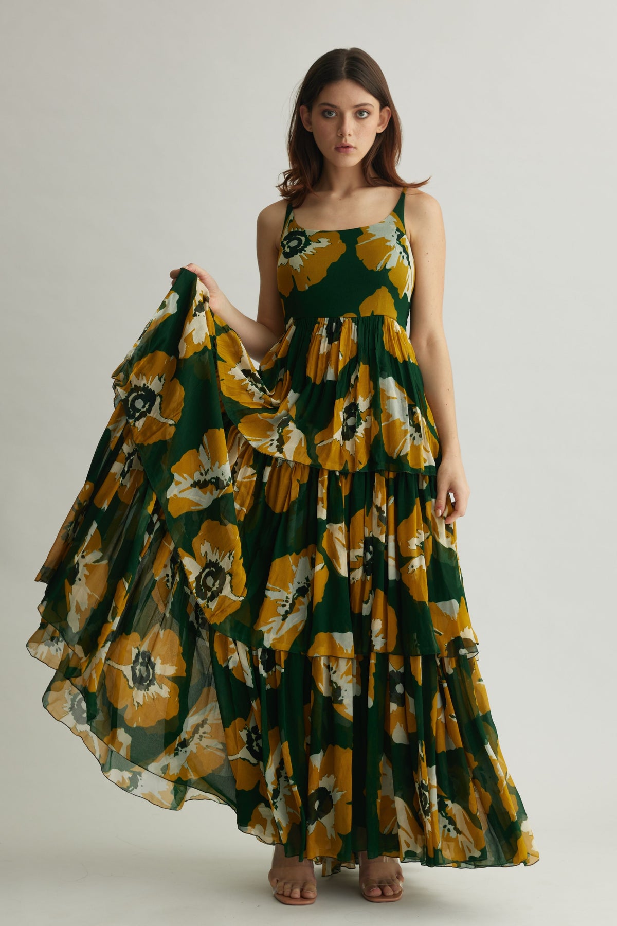 Mustard Floral Sleeveless Dress