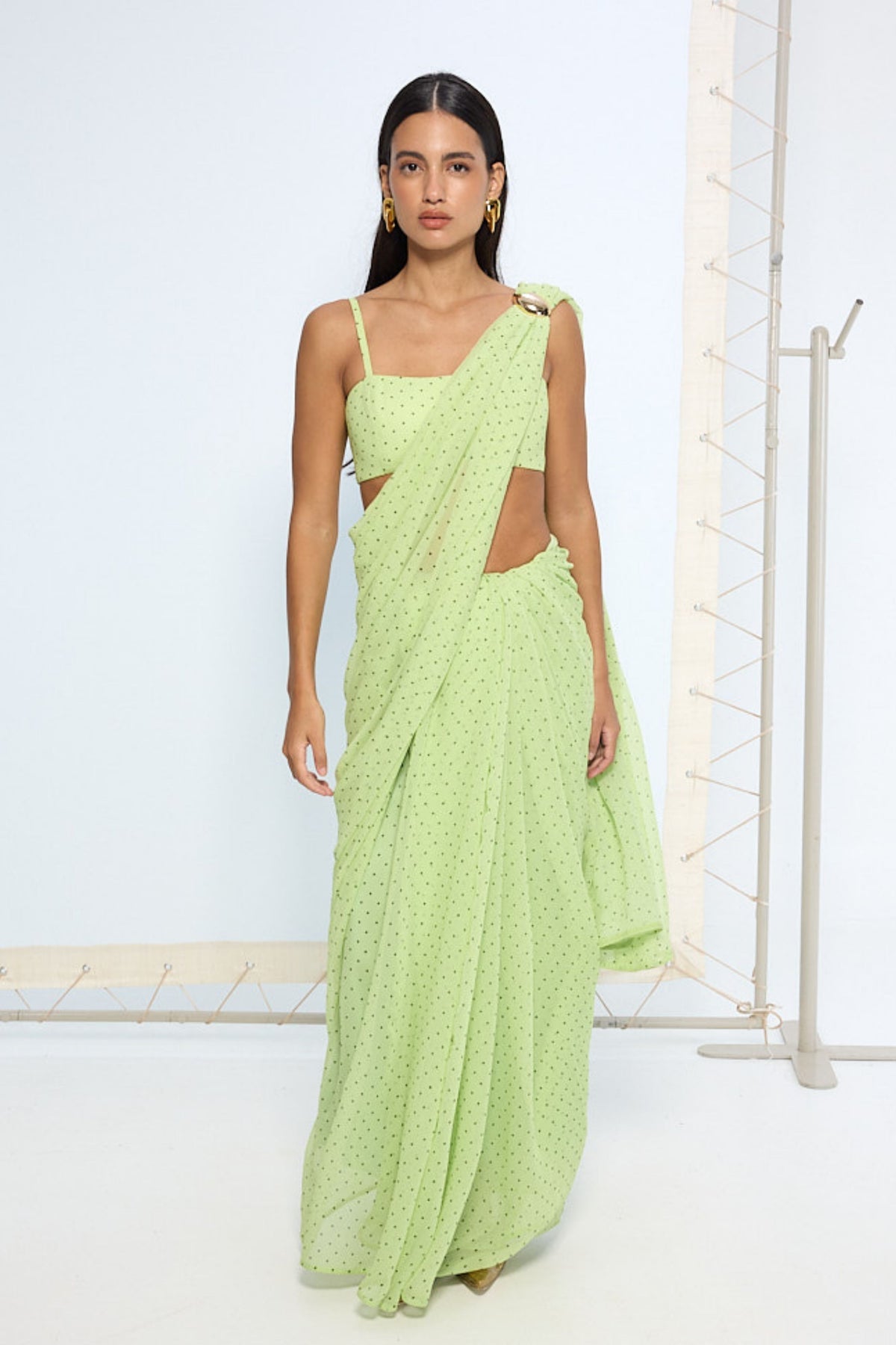 Mint Green Polka Dotted Saree