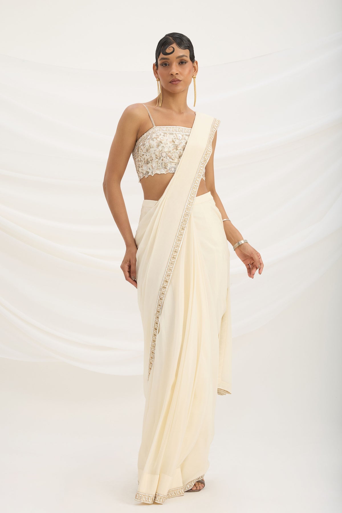 Beige Drape Saree Set