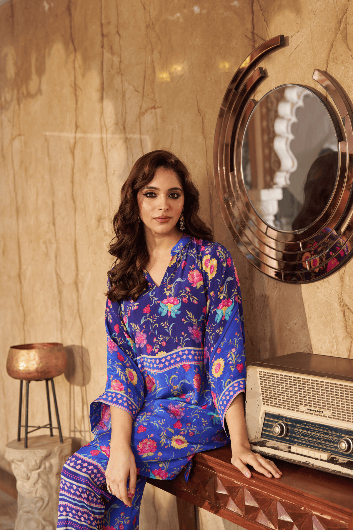 Ruya Blue Floral Tunic Set