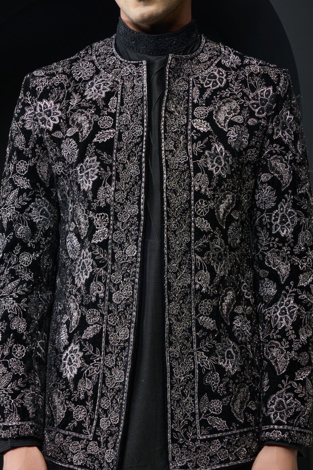Black Zari Bandhgala Set