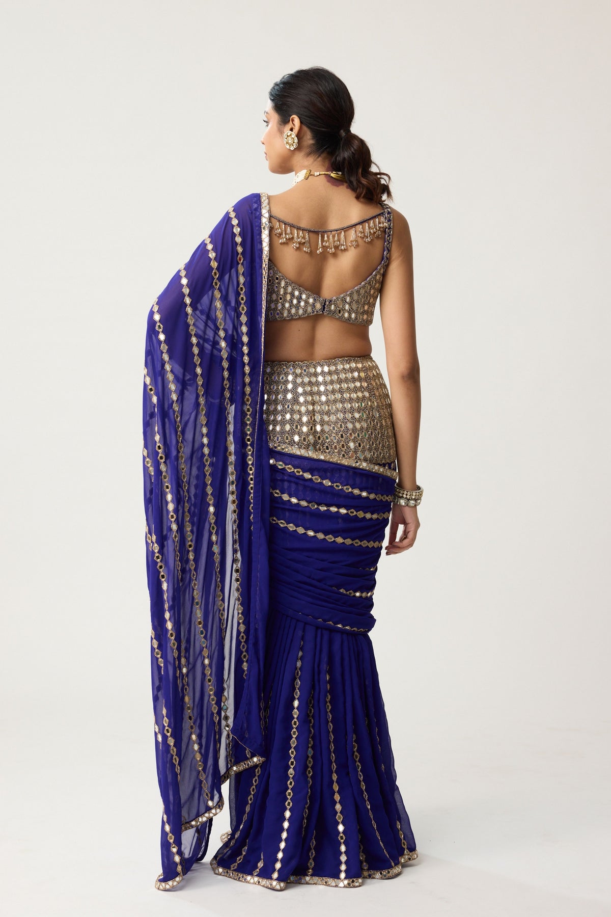 Persian Blue Fitted Saree Set