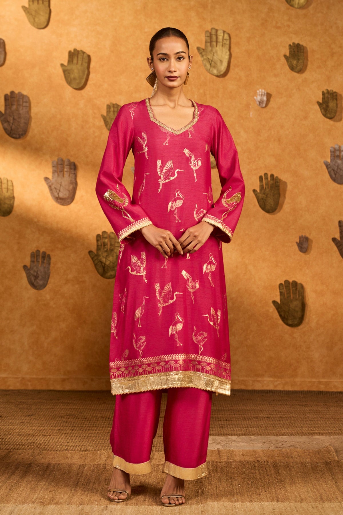 Pink Crane Kurta Set
