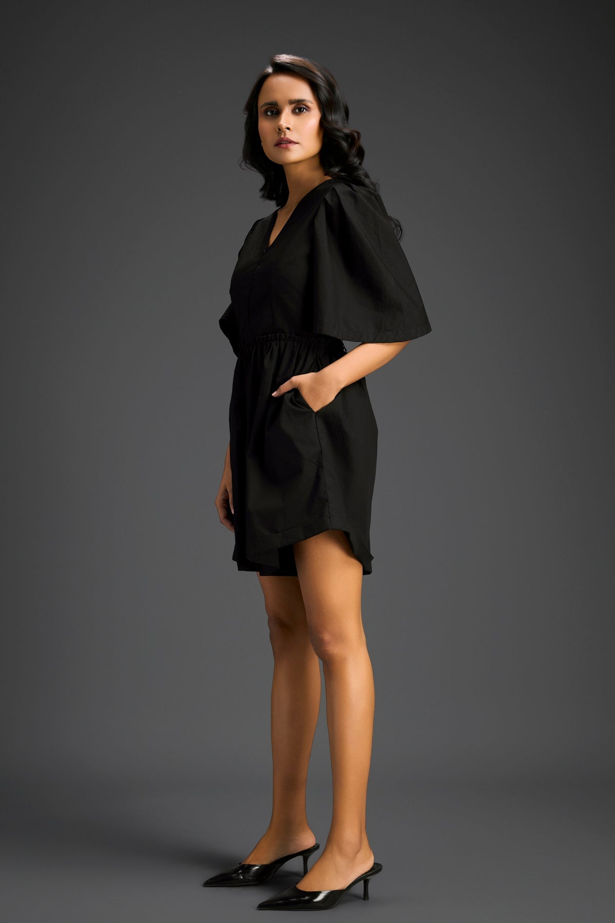 Black V-neck Playsuit