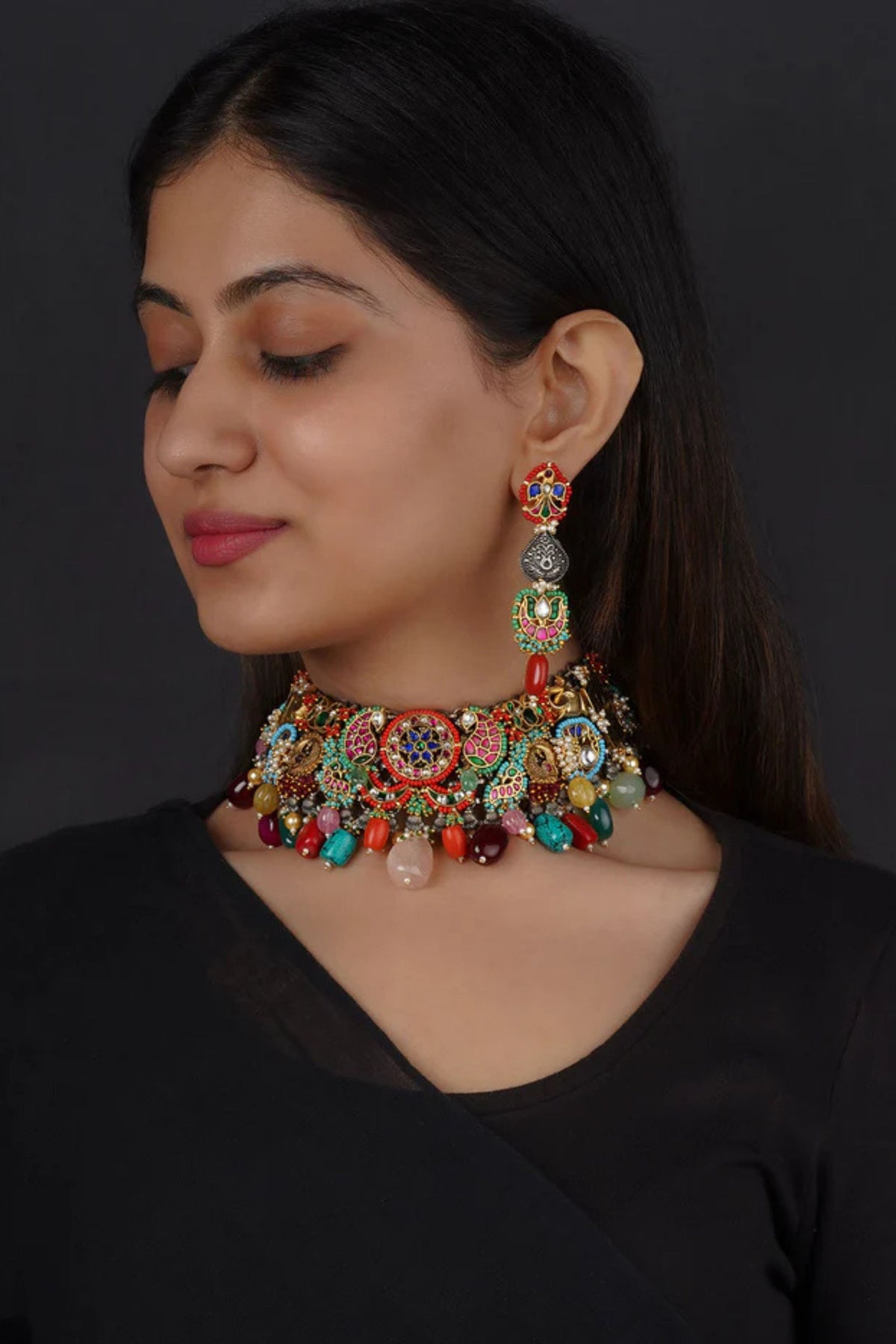 Multicolor Tribal Necklace Set