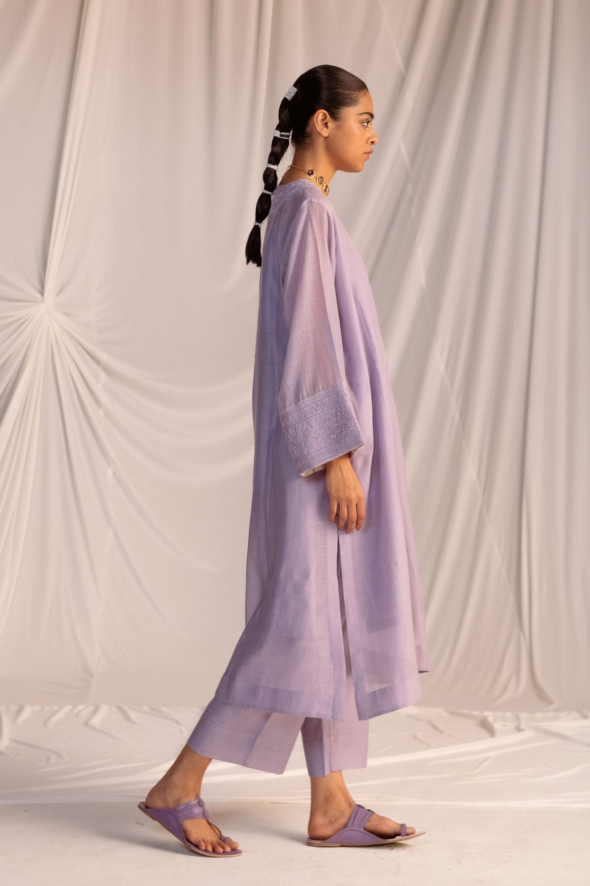 Violet Embroidered Tunic Set
