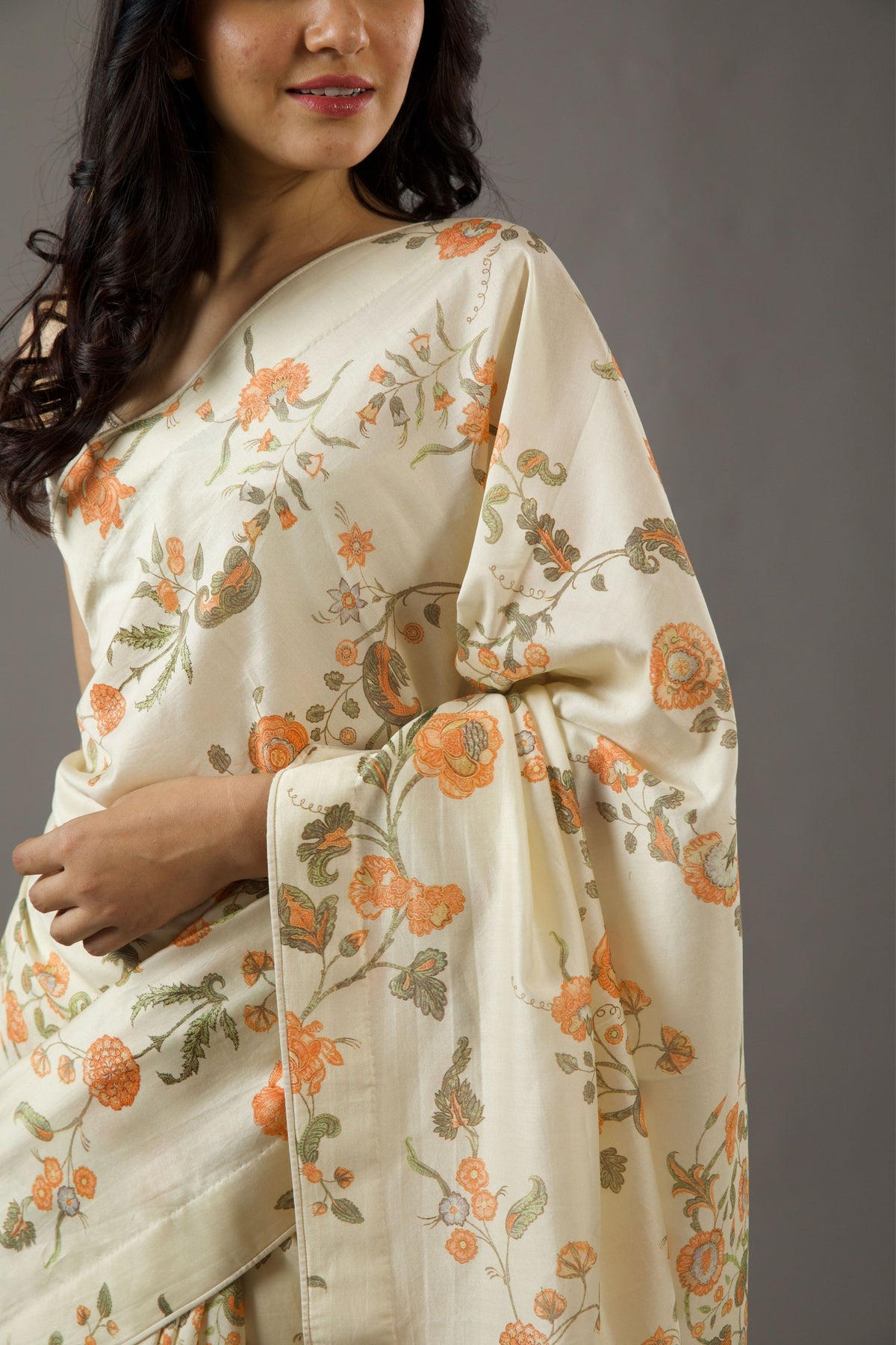Ivory Printed Chanderi Saree