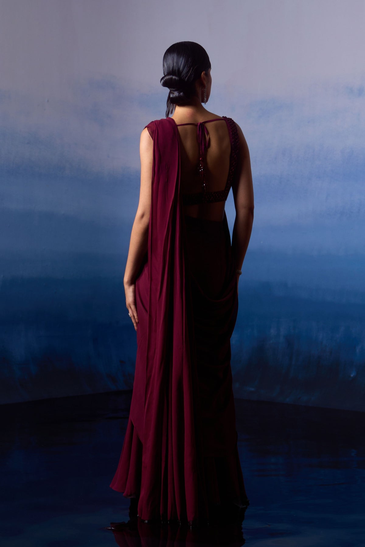Burgundy Drape Saree Set