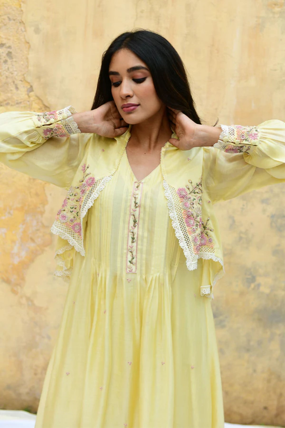 Yellow Mystic Knot Jacket Kurta Set