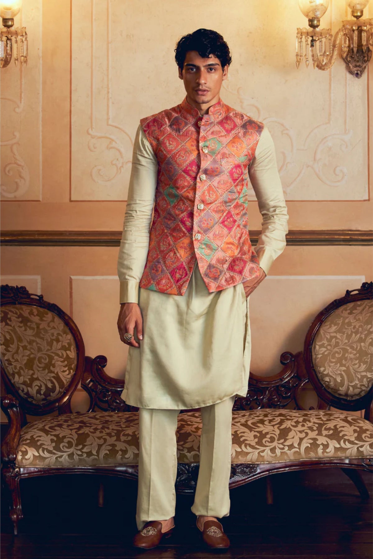 Multicolored Nehru Jacket Set