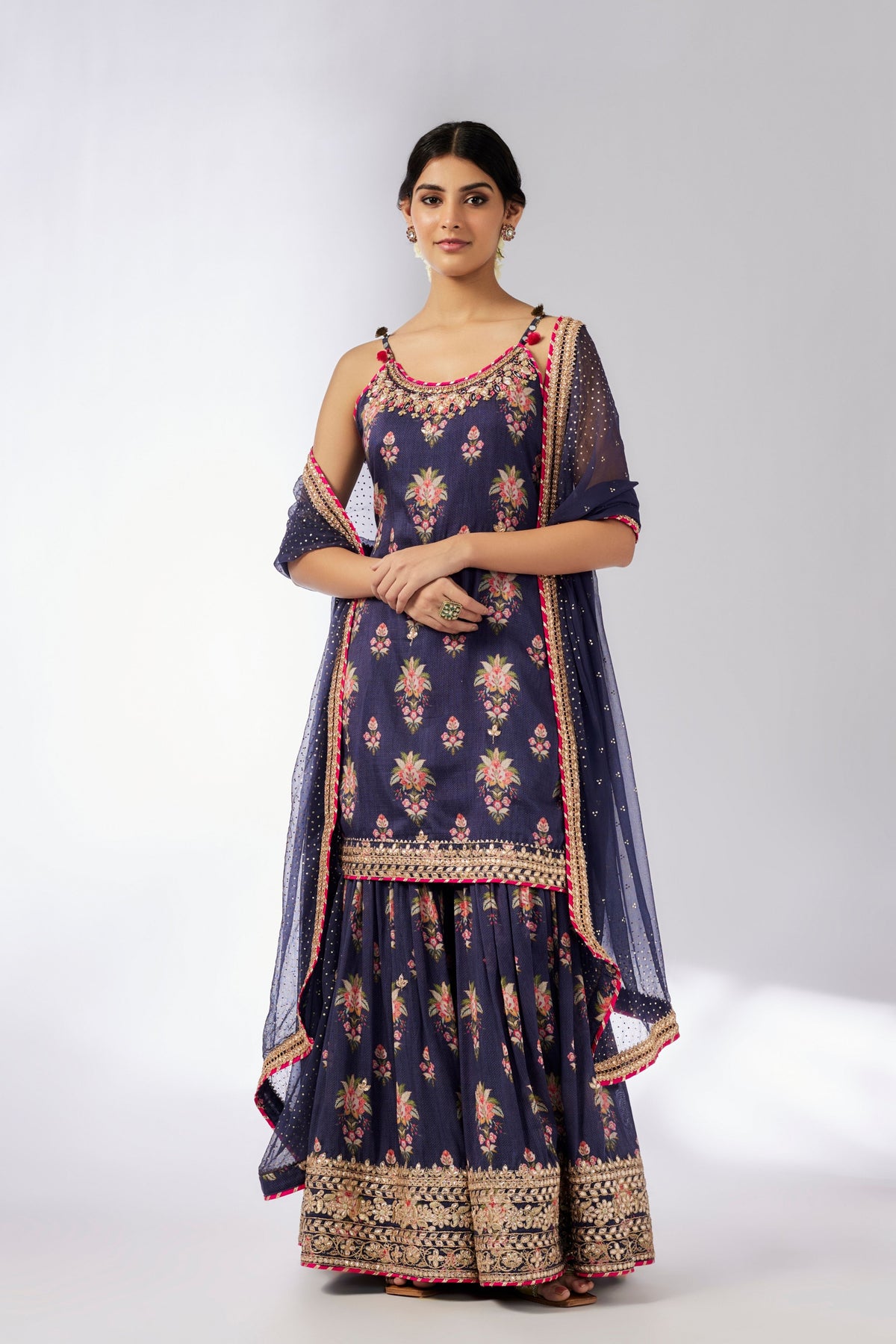 Navy Advika Strappy Sharara Set