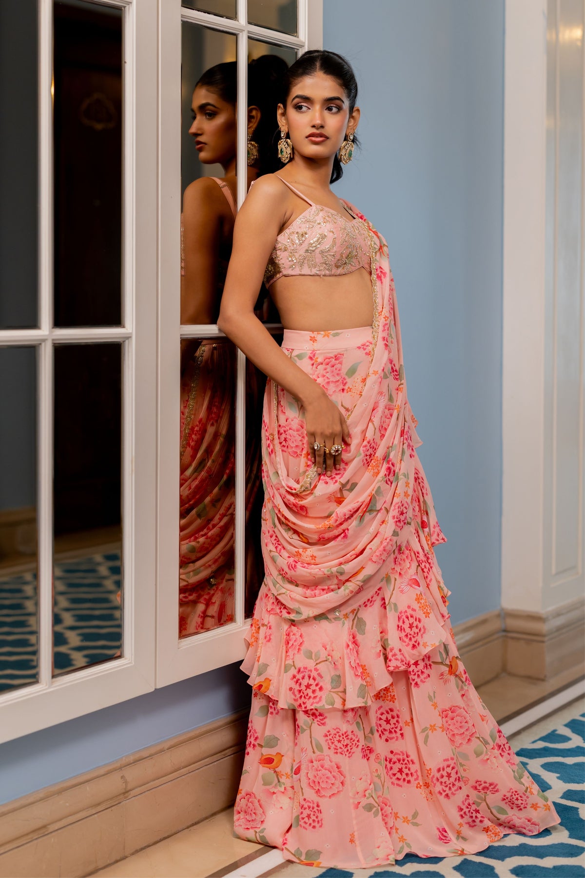 Drape Saree Set in Pink