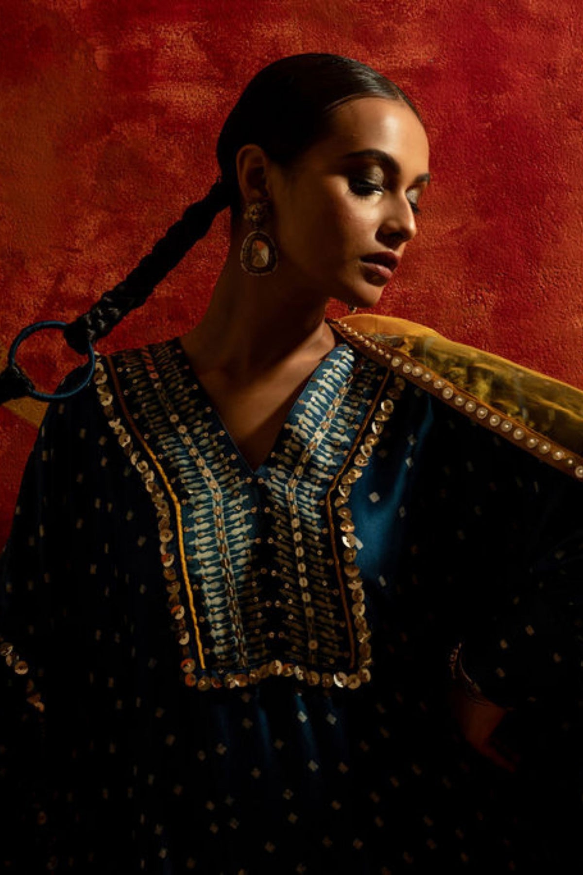 Hira Ajrakh Indigo Kaftan Set