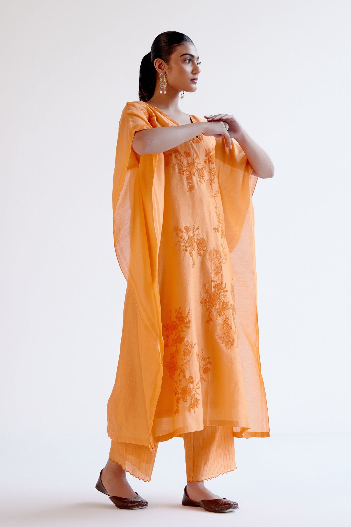Orange Chanderi Kaftan Set