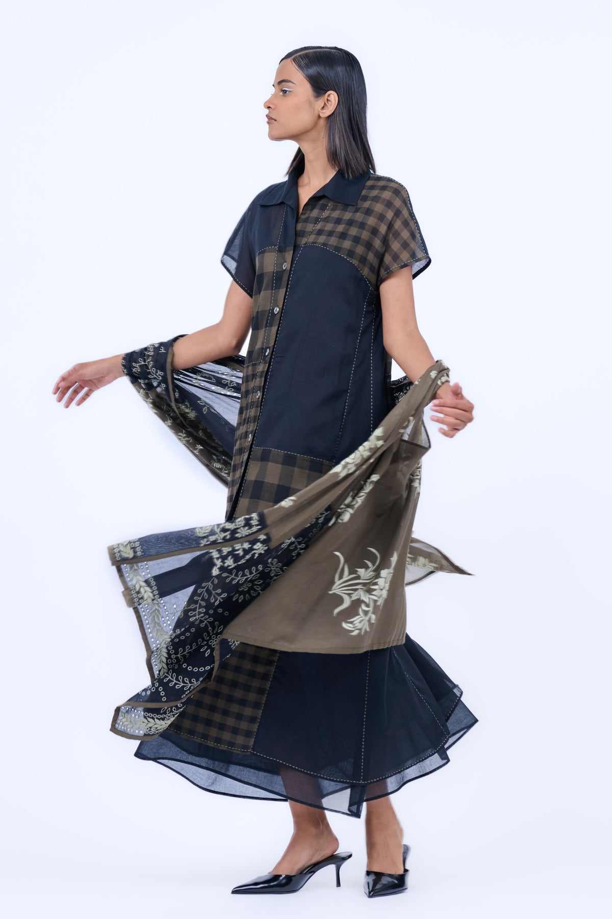 Black &amp; Khaki Cutwork Cape