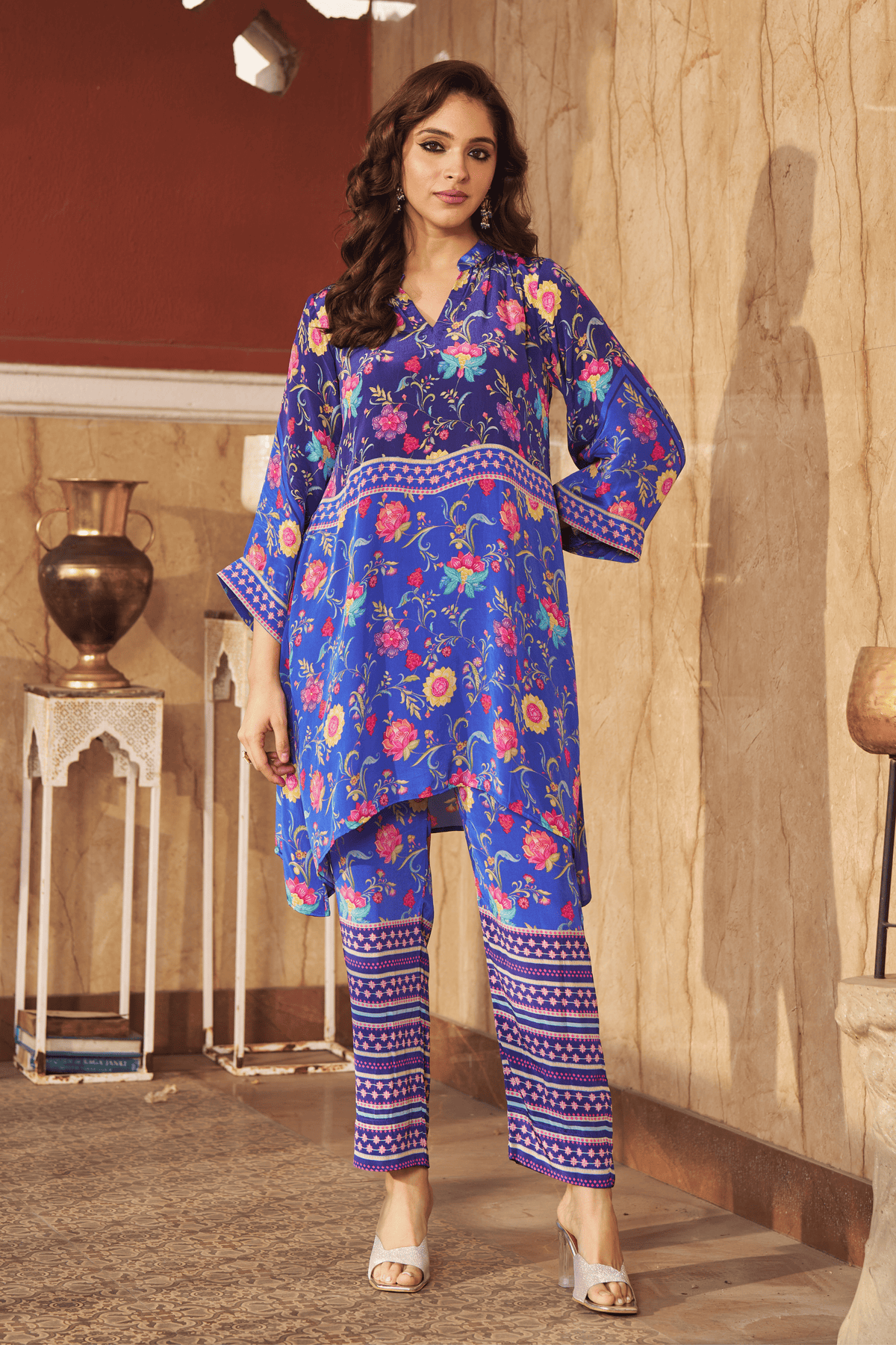 Ruya Blue Floral Tunic Set