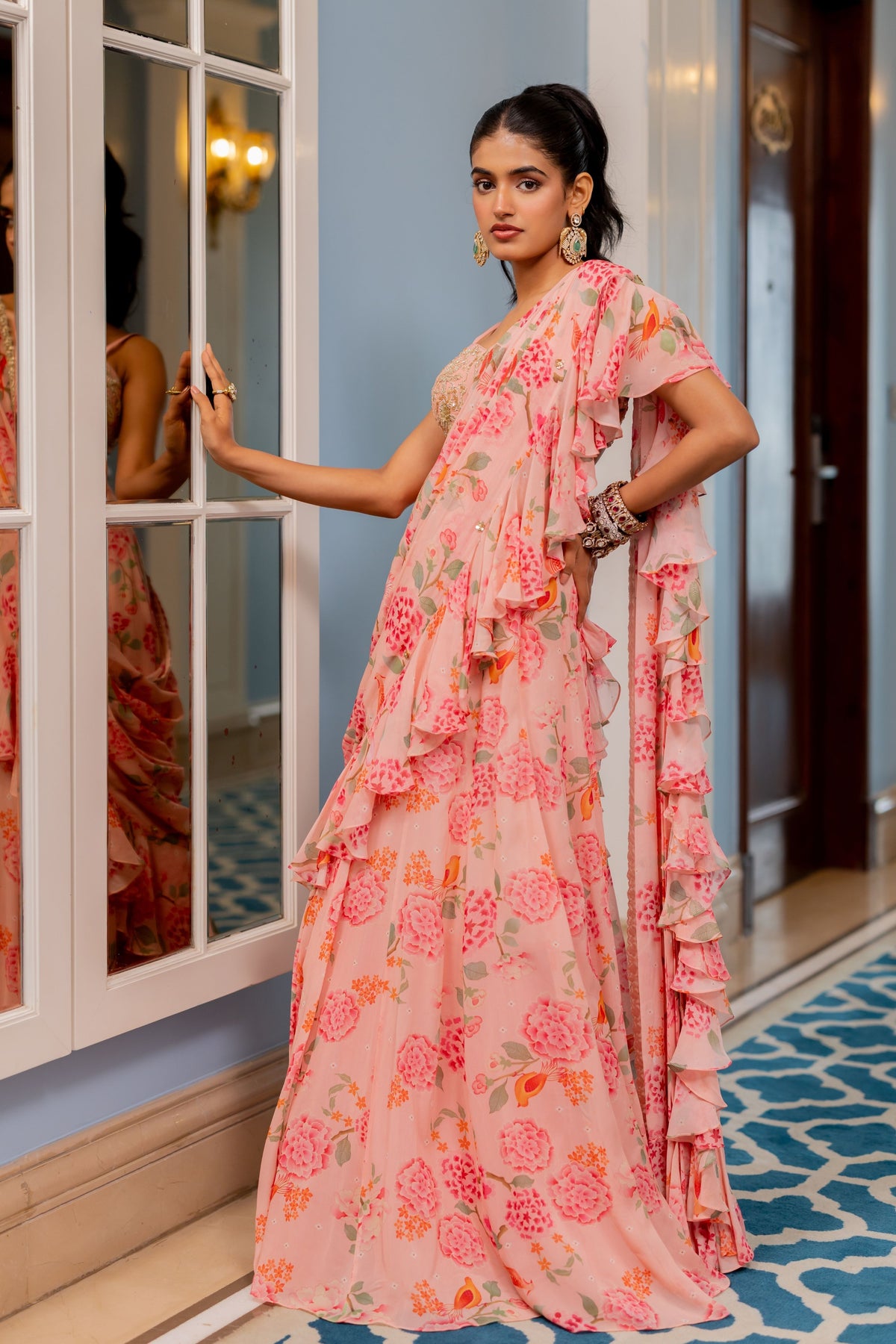Drape Saree Set in Pink