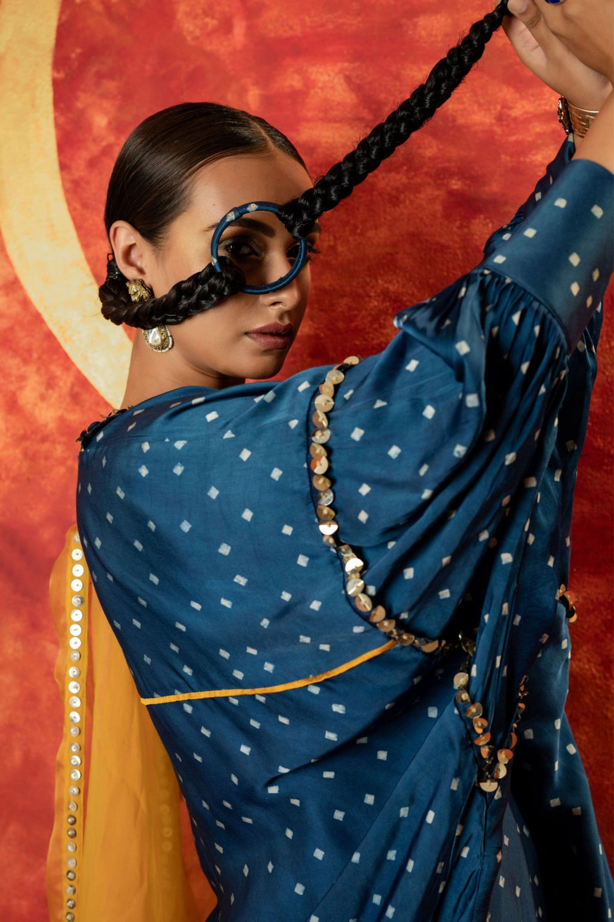 Hira Ajrakh Indigo Kaftan Set