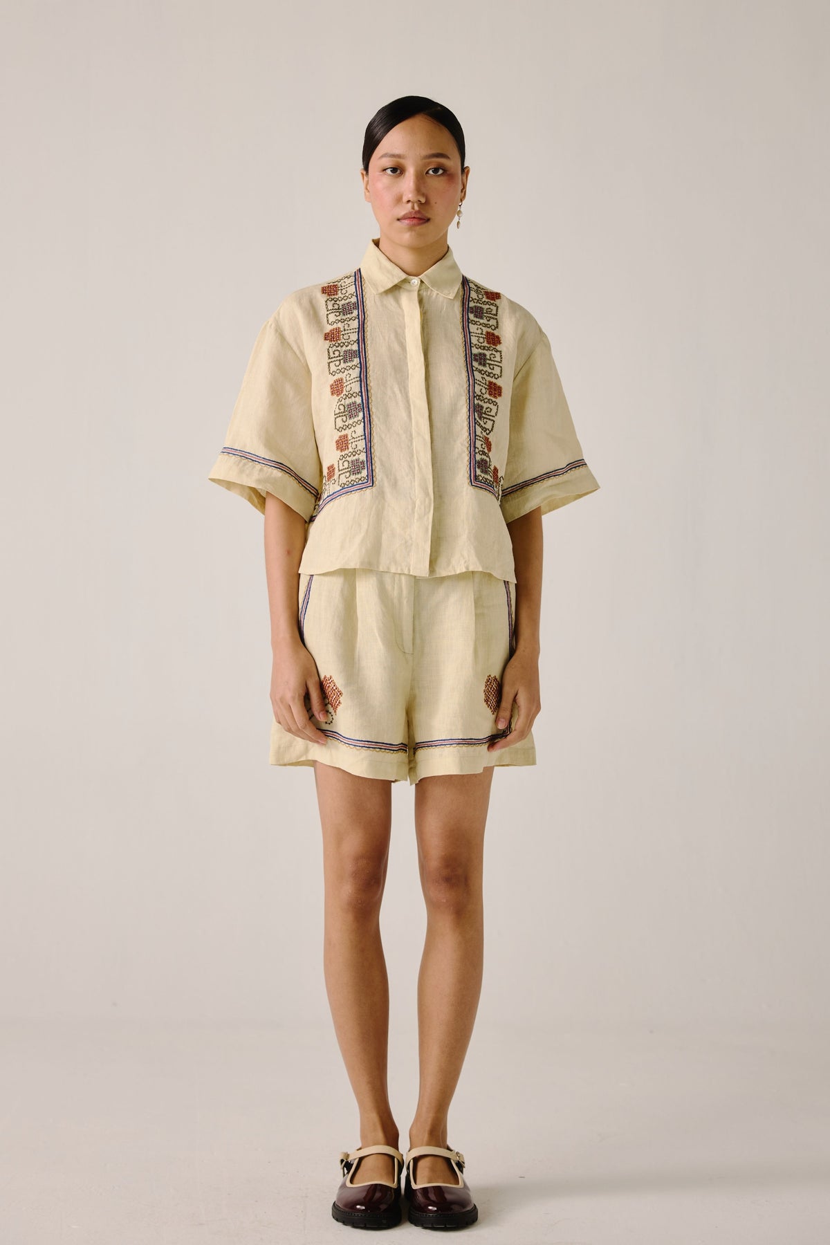 Ivory Cross Stitch Embroidered Ava Shirt