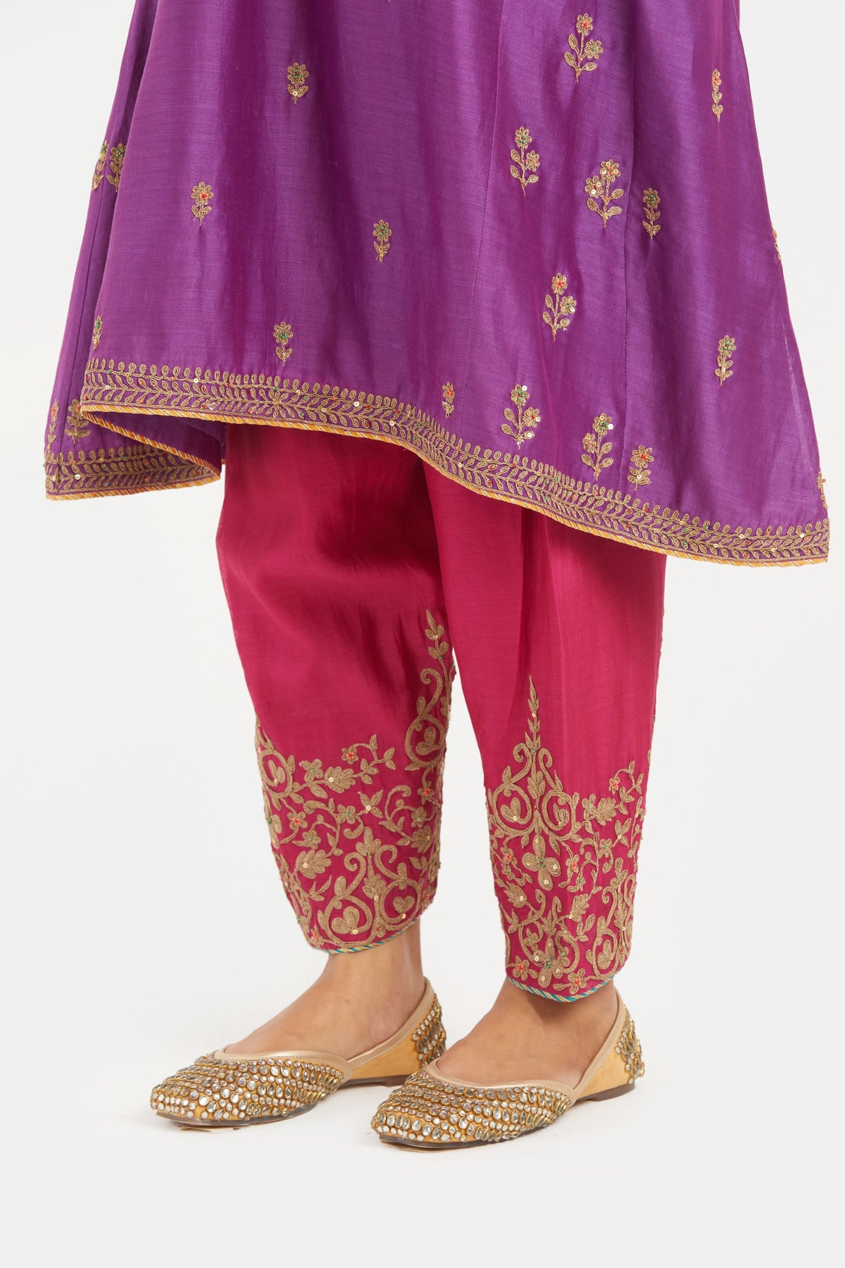 Purple Chanderi A-line Kurta Set
