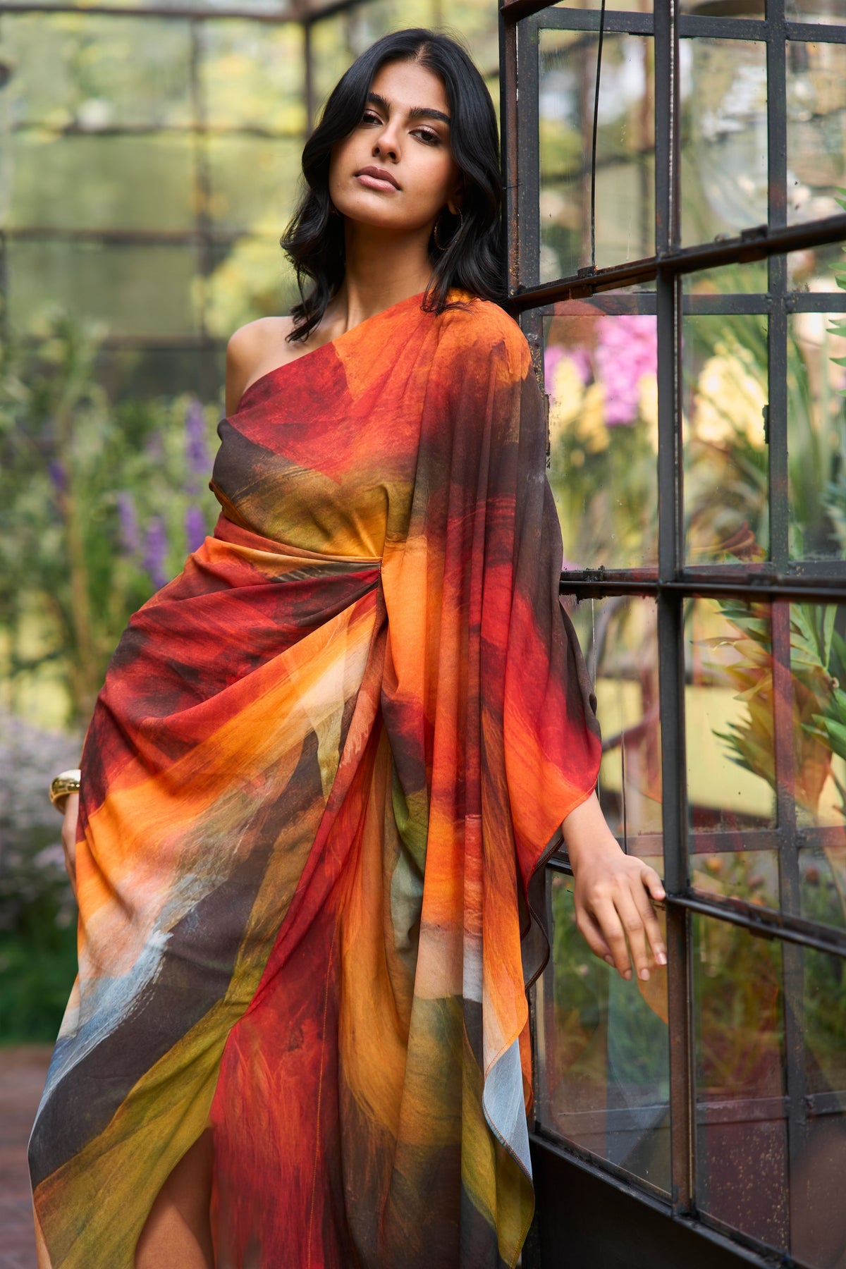Abstract One Shoulder Dress