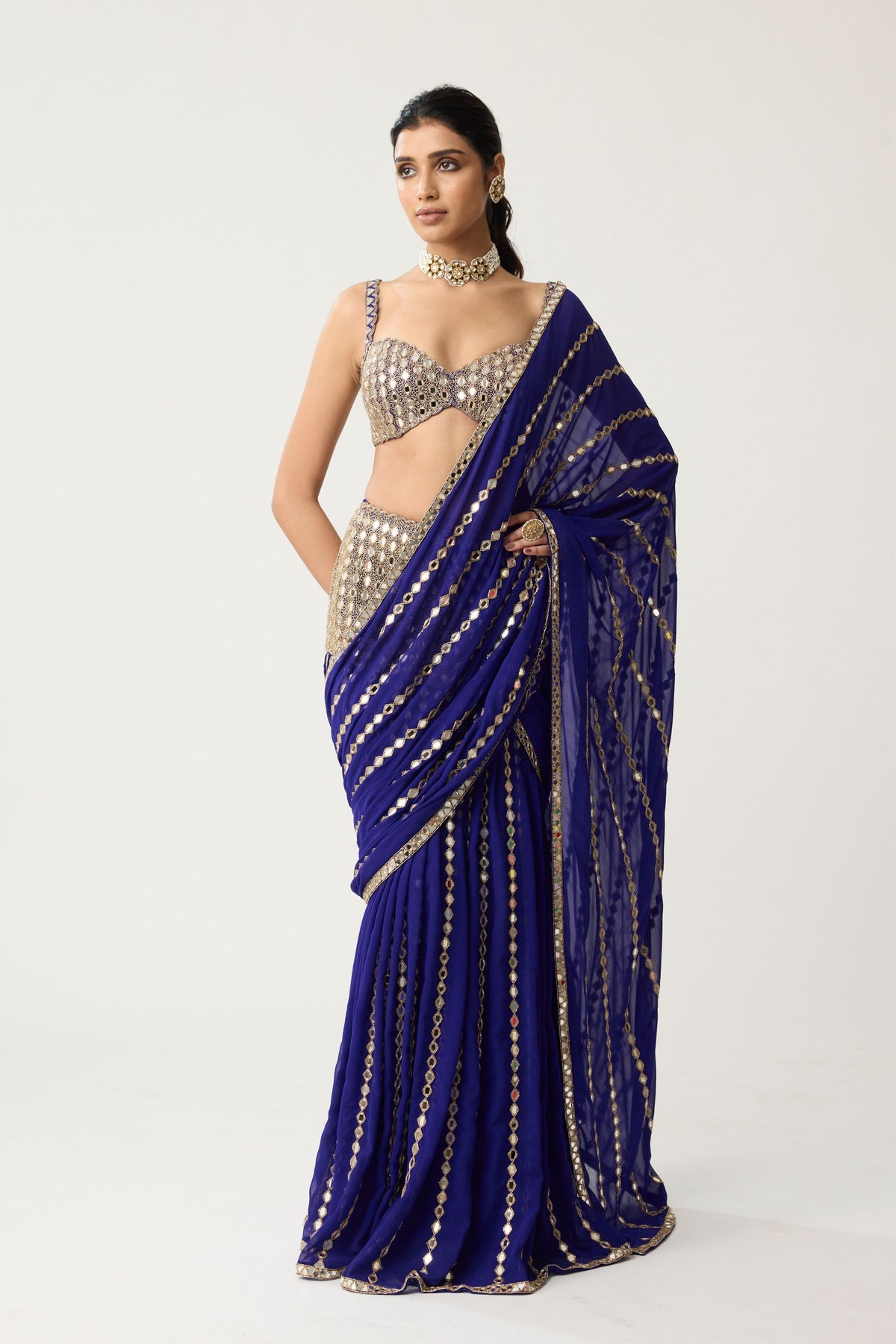Persian Blue Fitted Saree Set