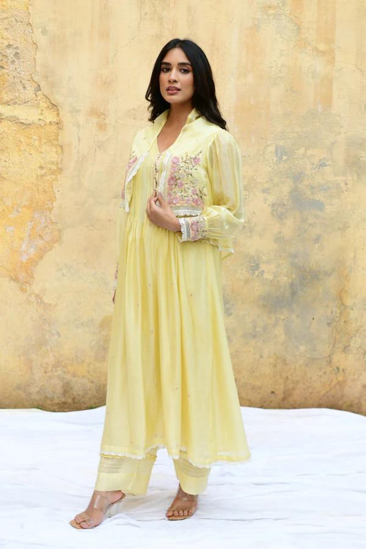 Yellow Mystic Knot Jacket Kurta Set