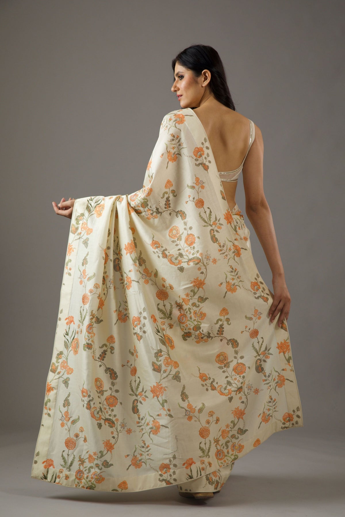 Ivory Printed Chanderi Saree