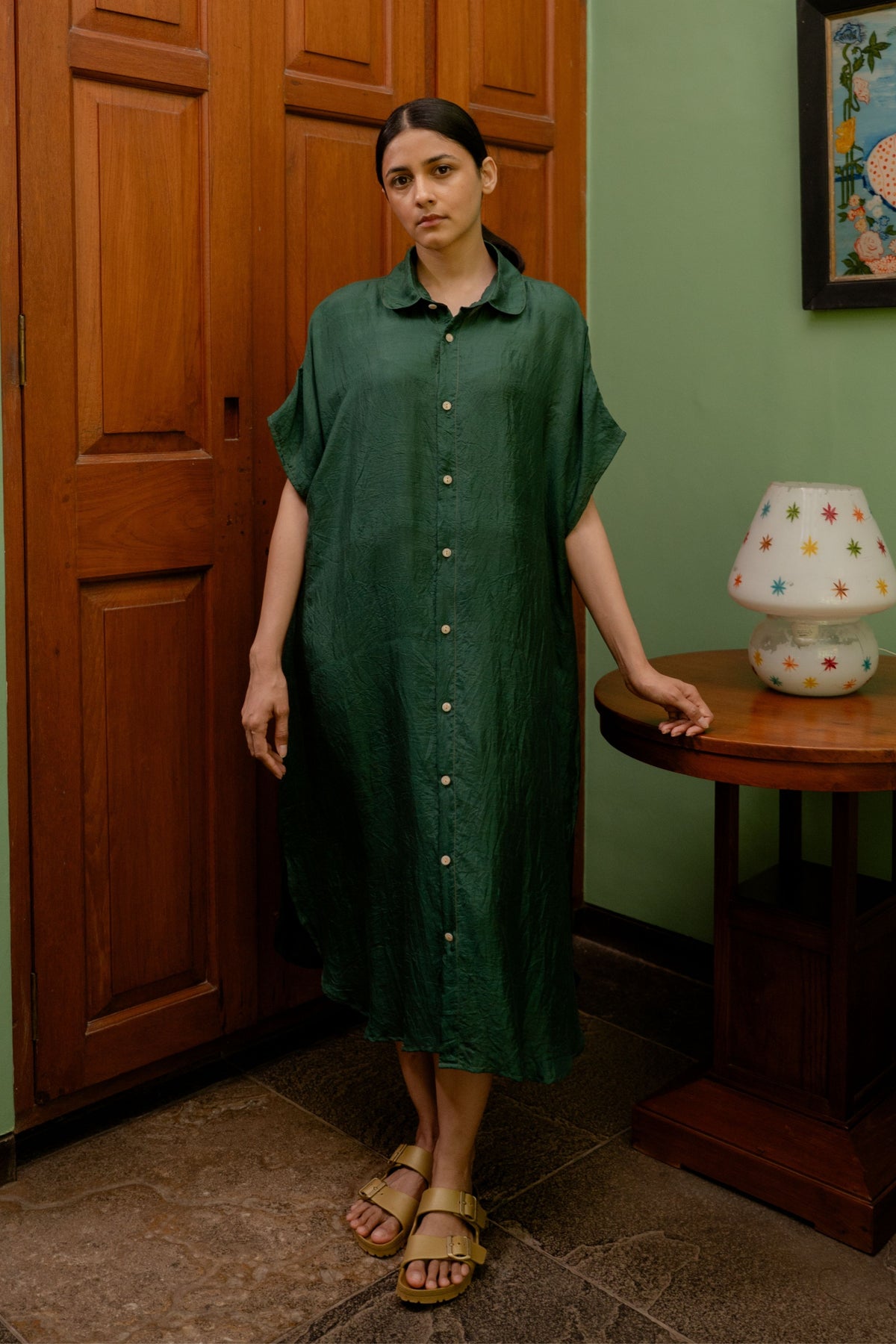 Forest Green Shirt Dress Solid