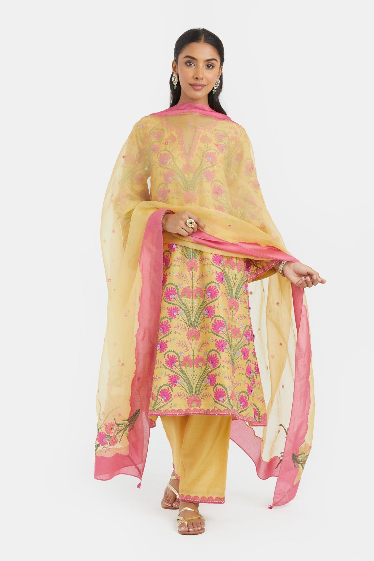 Yellow Silk Chanderi Kurta Set