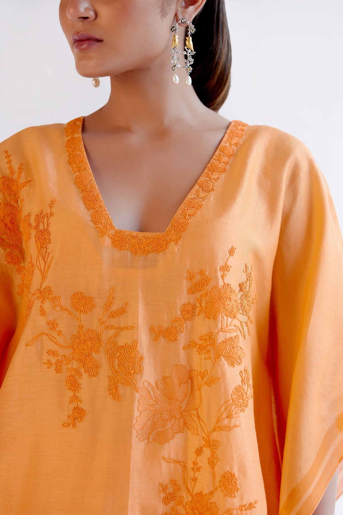 Orange Chanderi Kaftan Set
