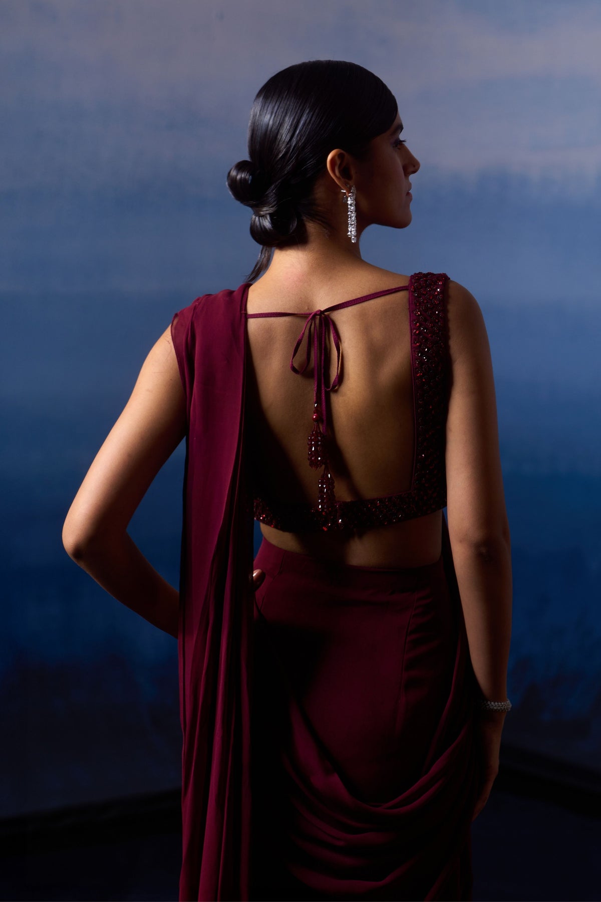 Burgundy Drape Saree Set