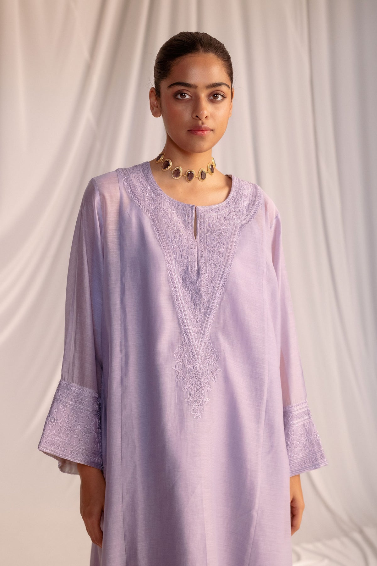 Violet Embroidered Tunic Set