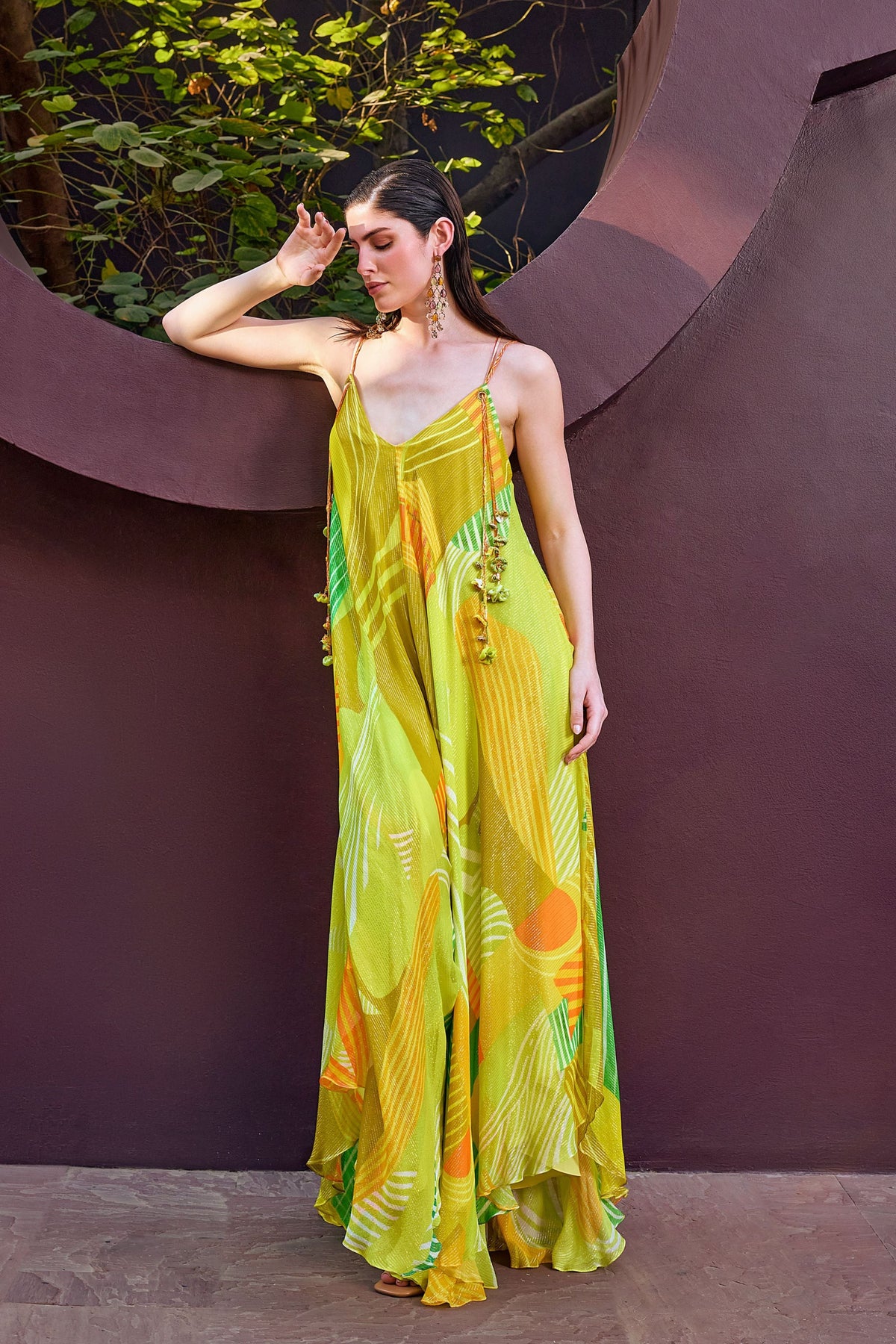 Lurex Strappy Backless Flowy Dress