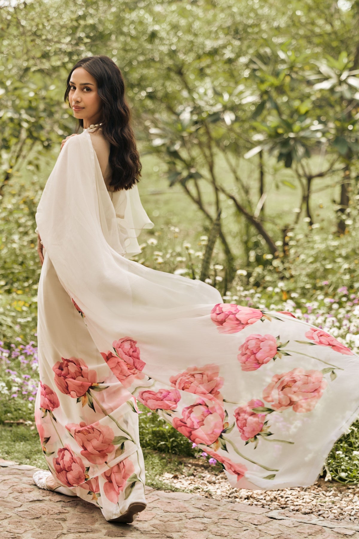 Monica White Chiffon Saree