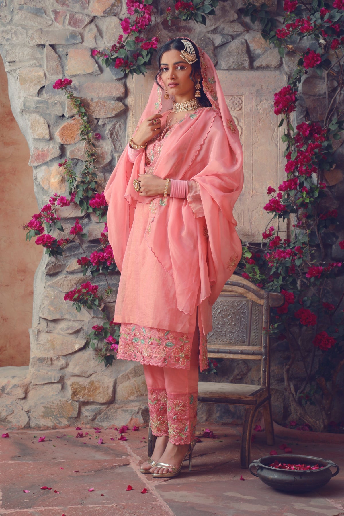 Peach Embroidered Kurta Set