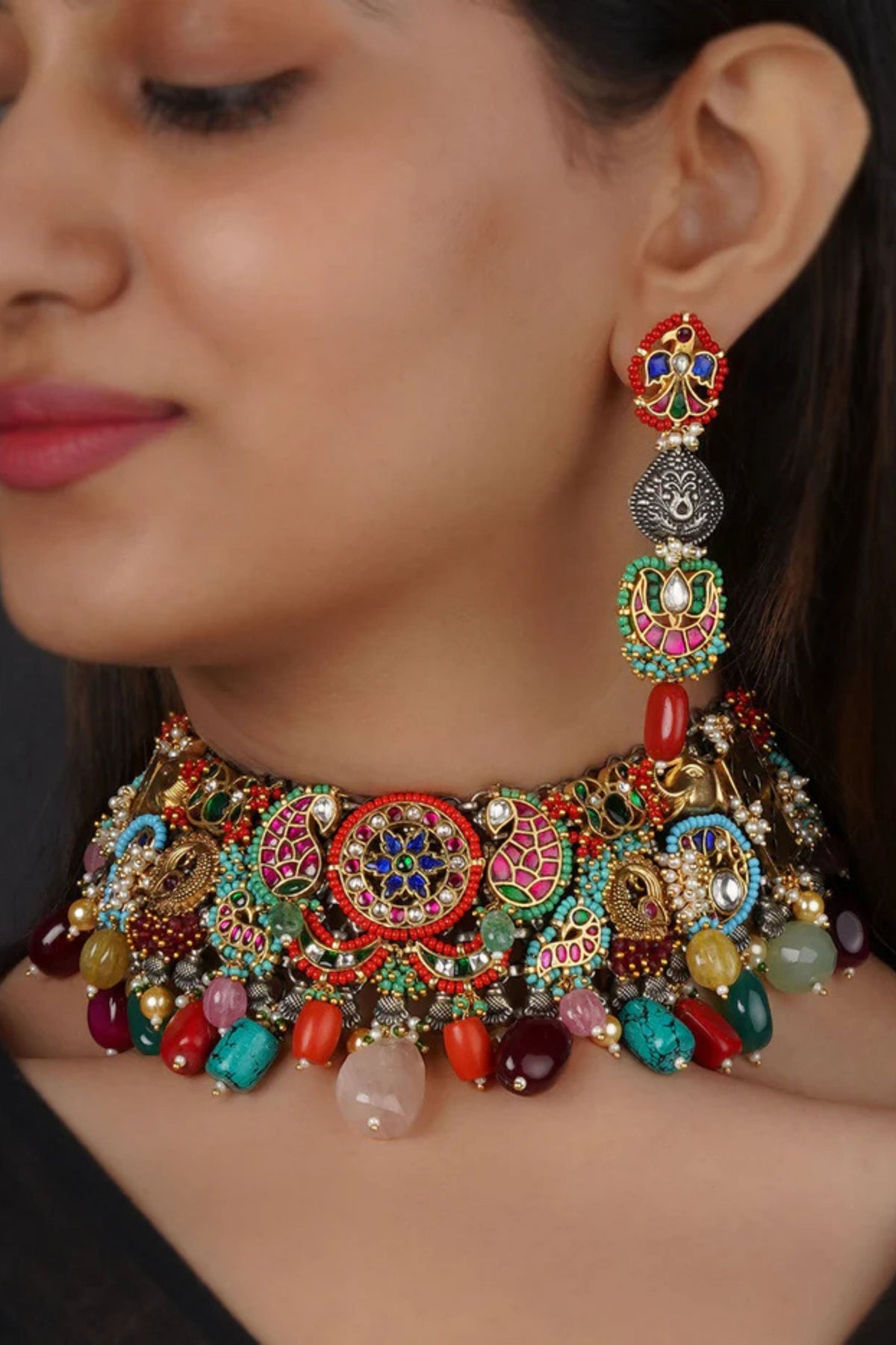 Multicolor Tribal Necklace Set