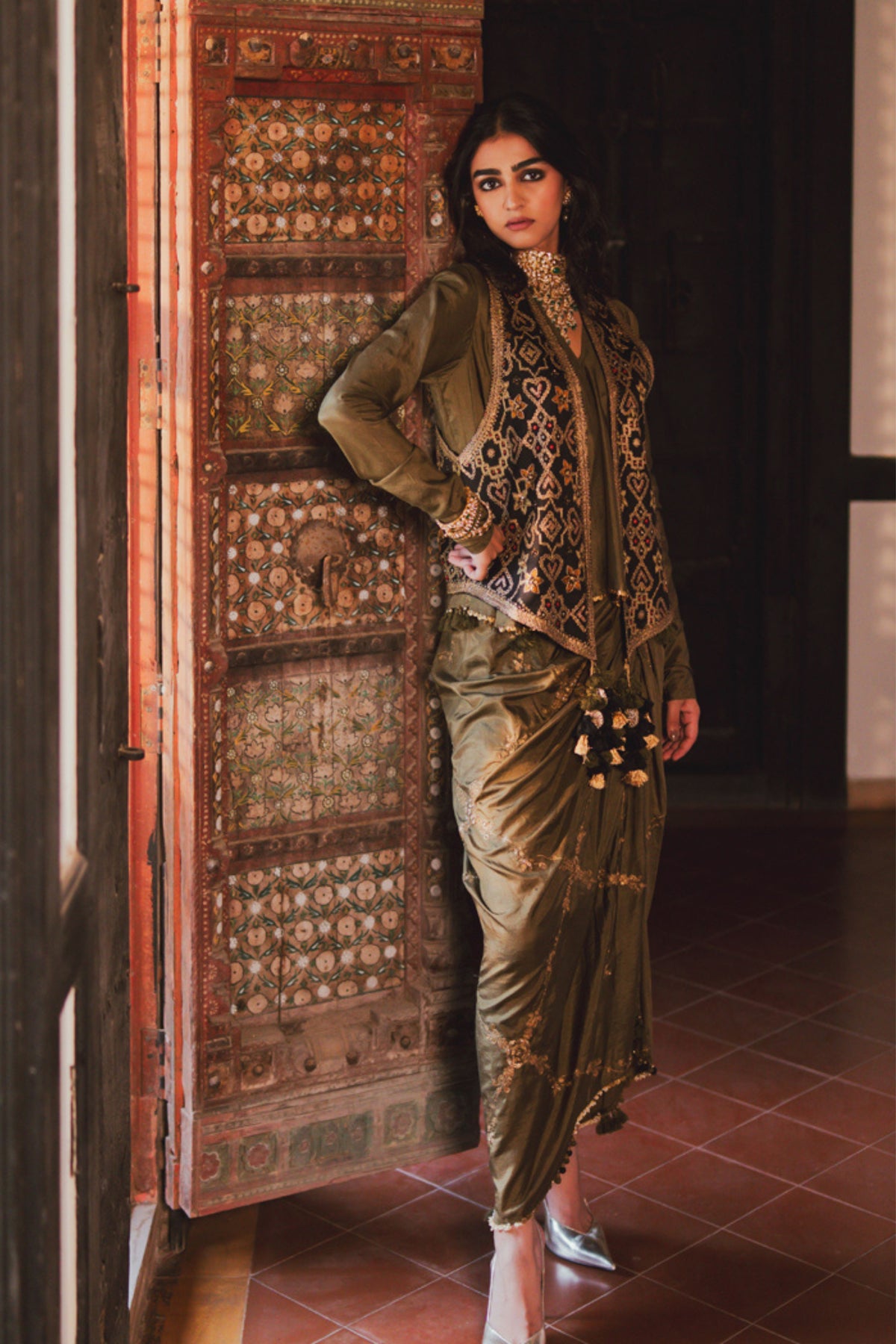 Akansha Black-olive Skirt Set