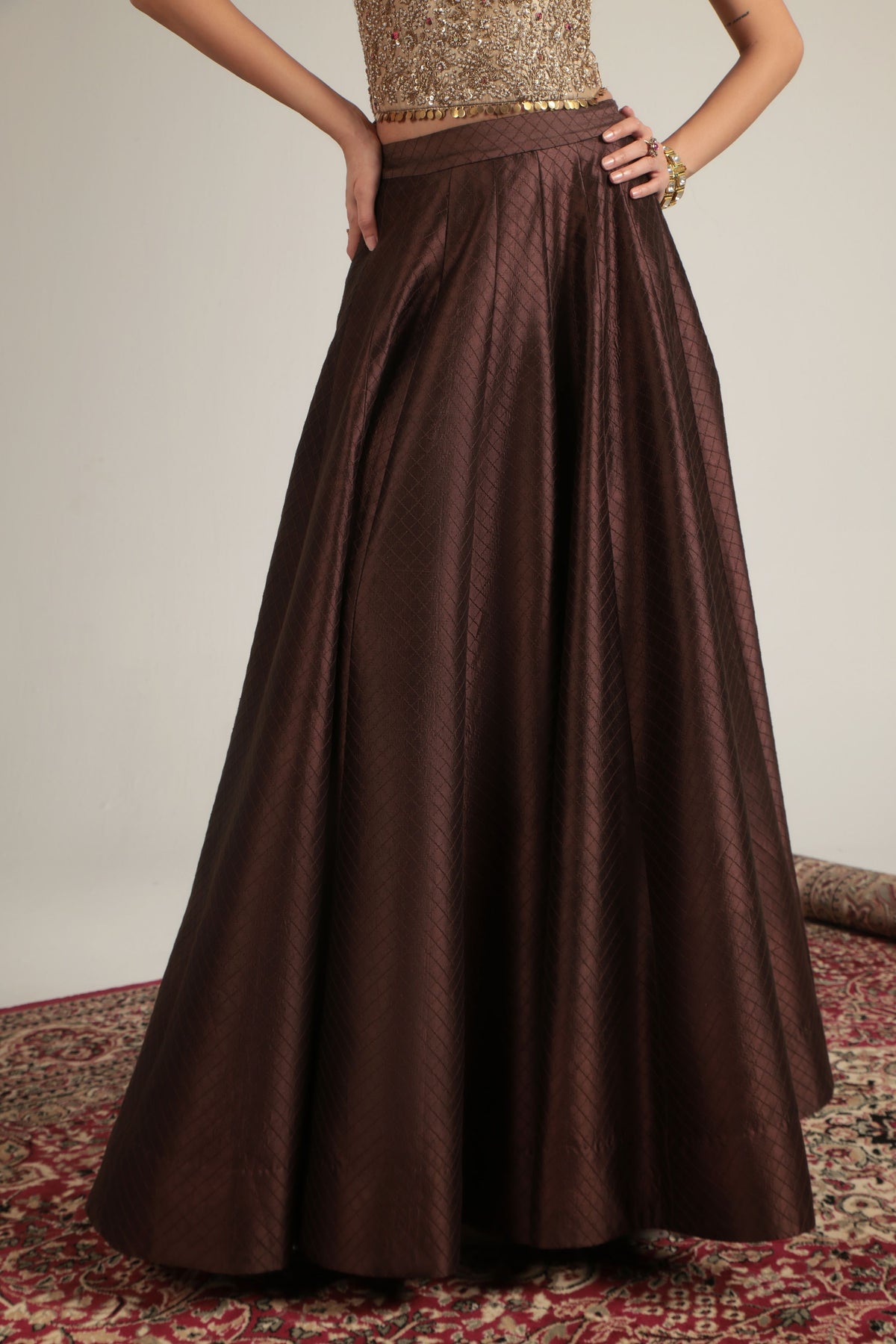 Brown Corset Quilted Lehenga Set