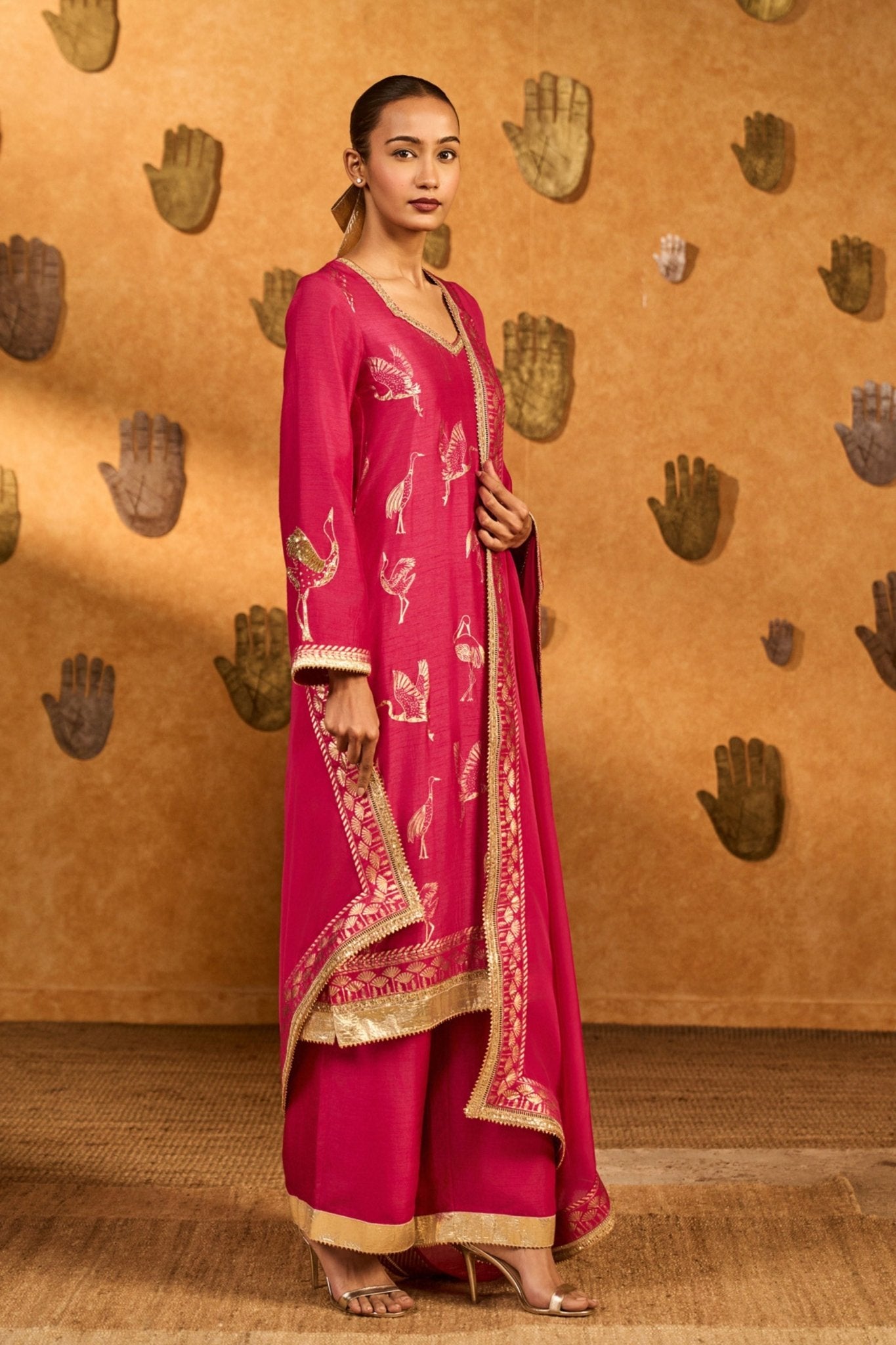 Pink Crane Kurta Set - Masaba - Elahe