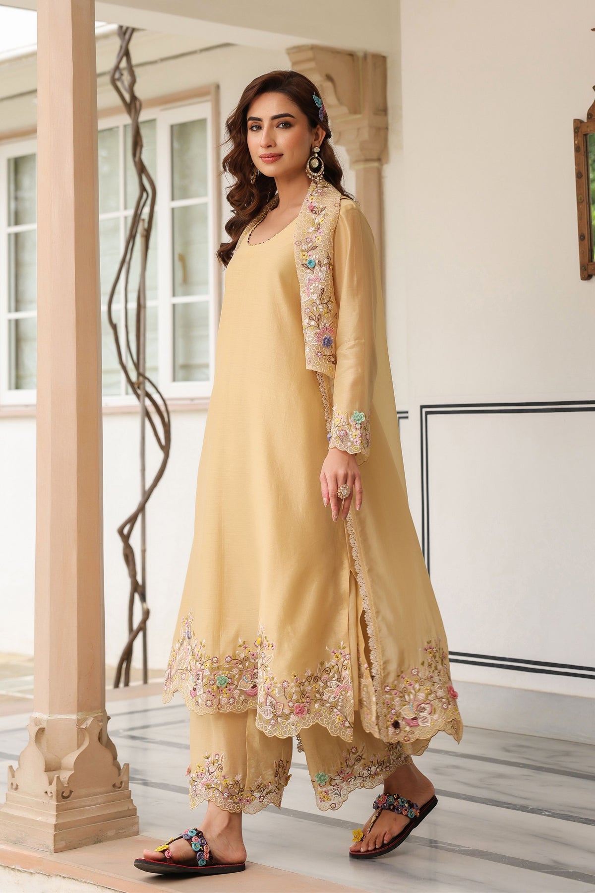 Gulzar Ivory Embroidered Jacket Set